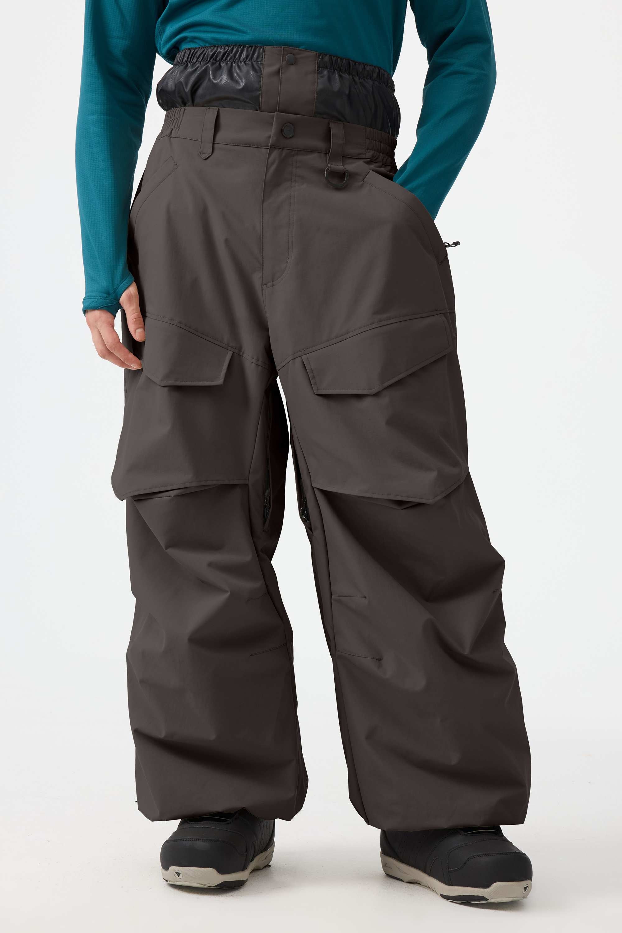 Men's Black Baggy Utility Ski Pants Wear-Resistant Snow Pants