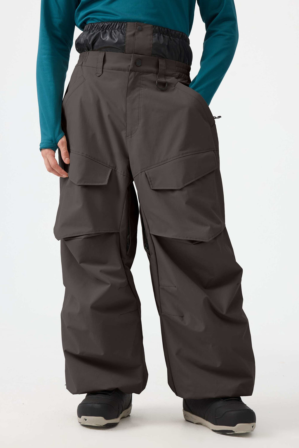 Men's Dark Gray Baggy Utility Ski Pants Wear-Resistant Snow Pants