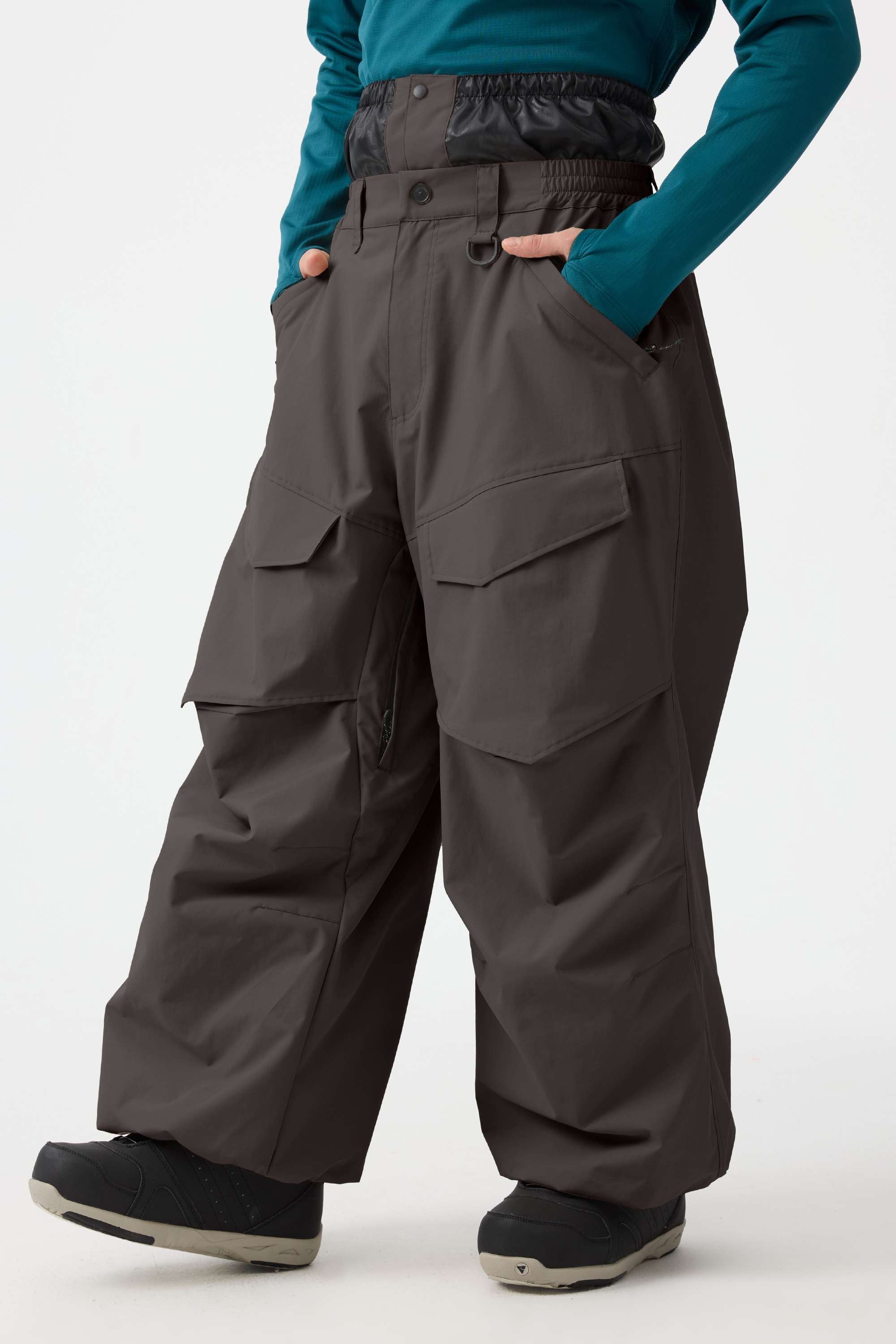 Men's Dark Gray Baggy Utility Ski Pants Wear-Resistant Snow Pants