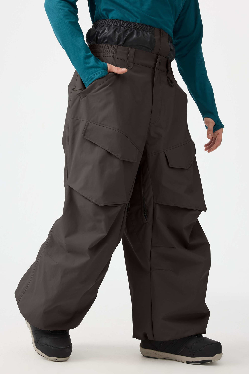 Men's Black Baggy Utility Ski Pants Wear-Resistant Snow Pants