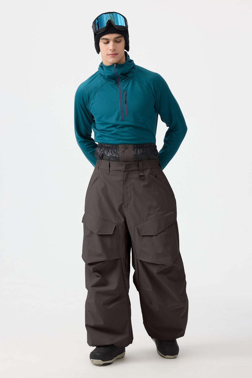 Men's Black Baggy Utility Ski Pants Wear-Resistant Snow Pants