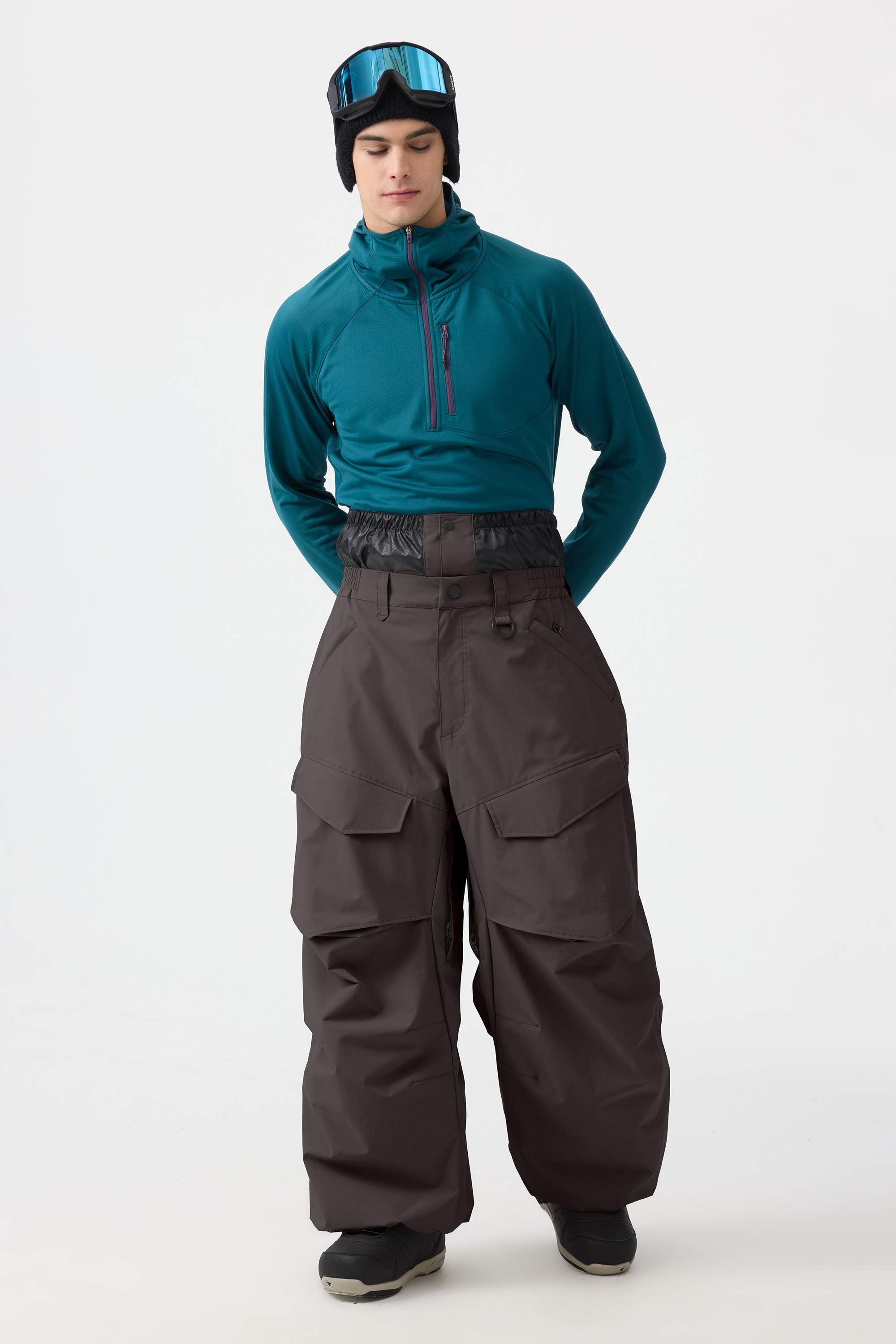 Men's Black Baggy Utility Ski Pants Wear-Resistant Snow Pants