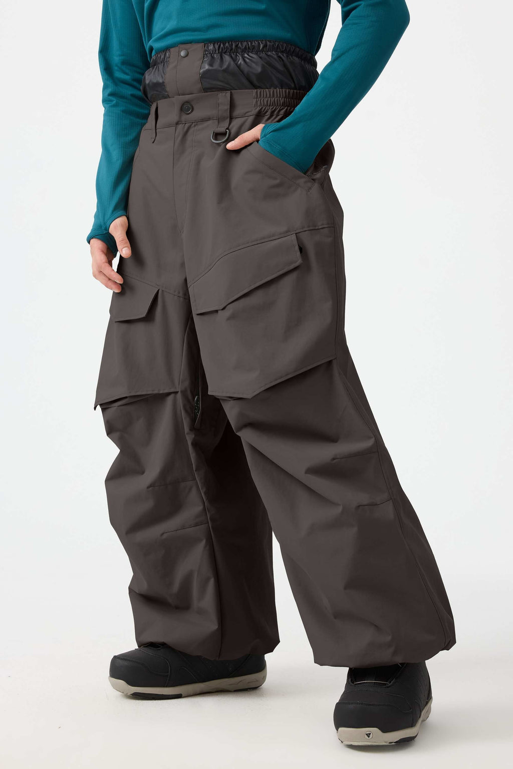 Men's Black Baggy Utility Ski Pants Wear-Resistant Snow Pants