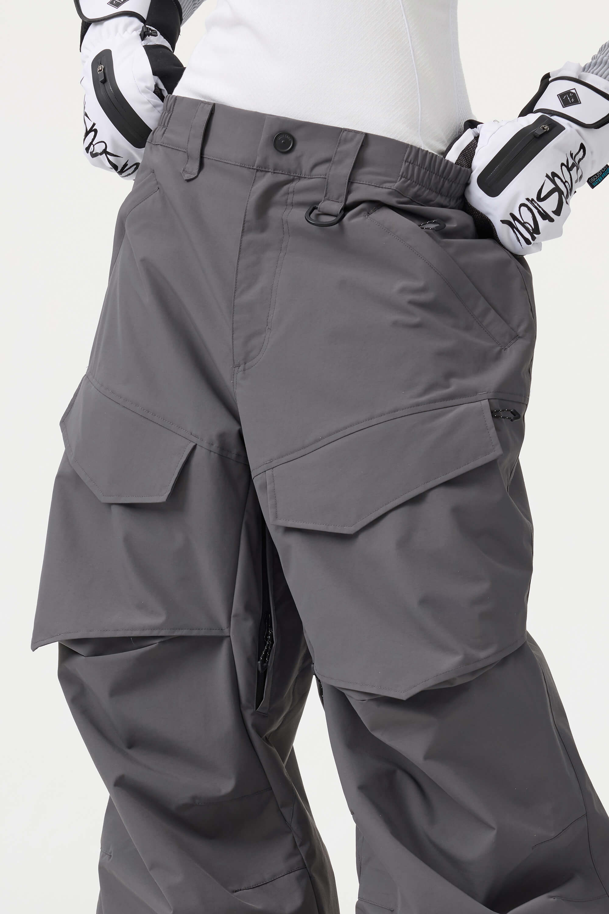 Women's Black Baggy Utility Ski Pants Wear-Resistant Snow Pants