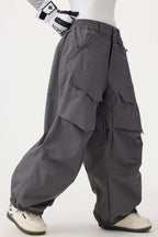 Women's Black Baggy Utility Ski Pants Wear-Resistant Snow Pants