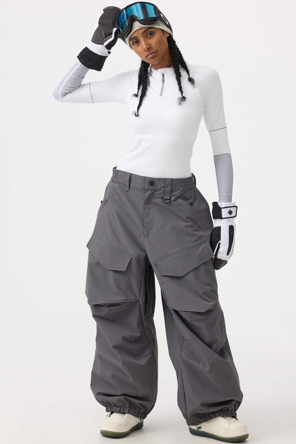 Women's Black Baggy Utility Ski Pants Wear-Resistant Snow Pants