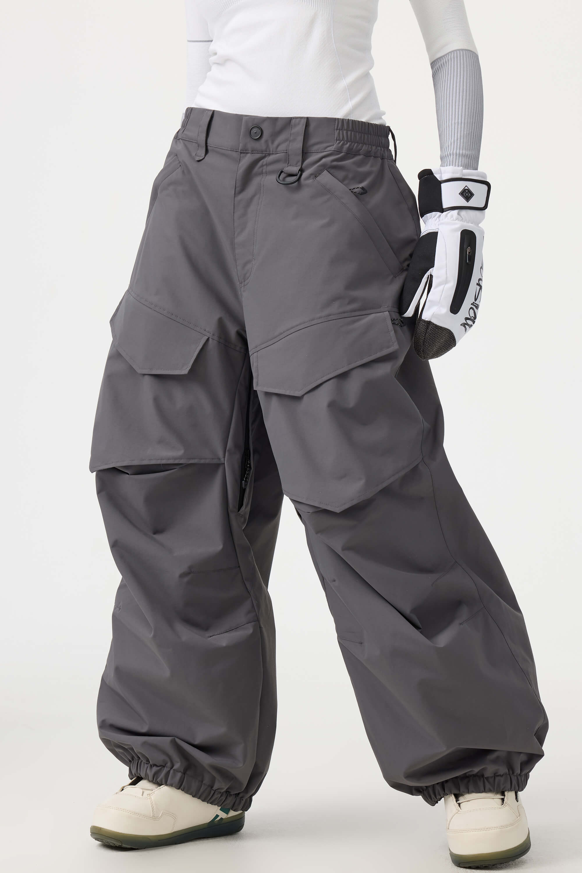 Women's Black Baggy Utility Ski Pants Wear-Resistant Snow Pants