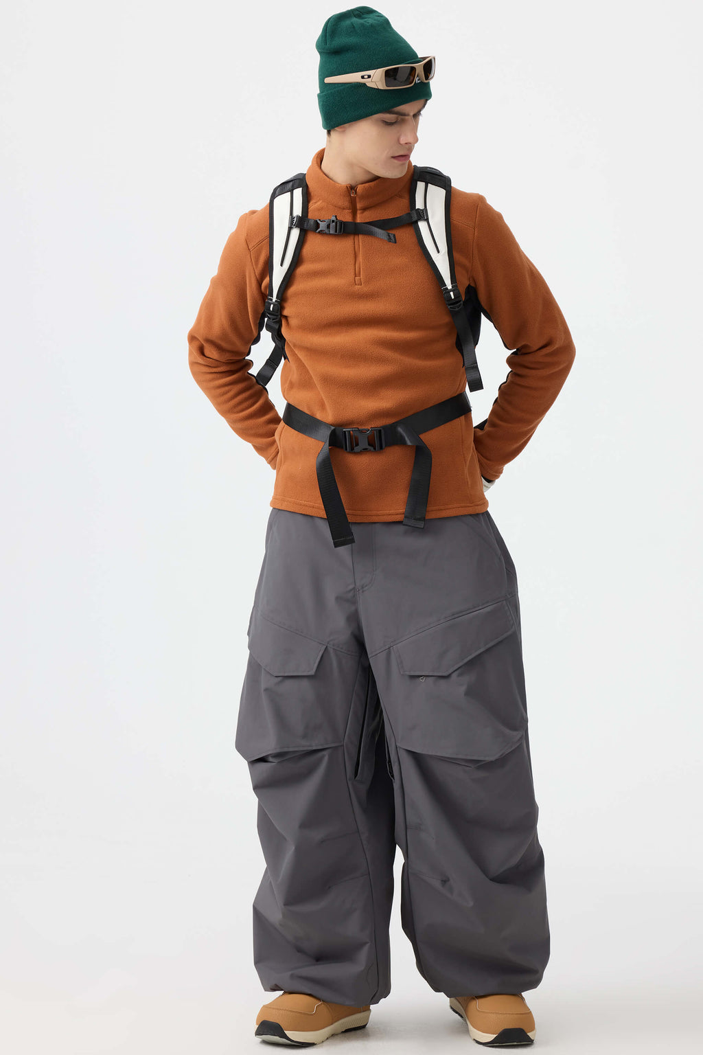 Men's Rose Baggy Utility Ski Pants Wear-Resistant Snow Pants