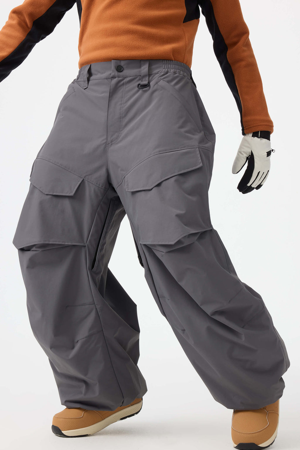Men's Black Baggy Utility Ski Pants Wear-Resistant Snow Pants