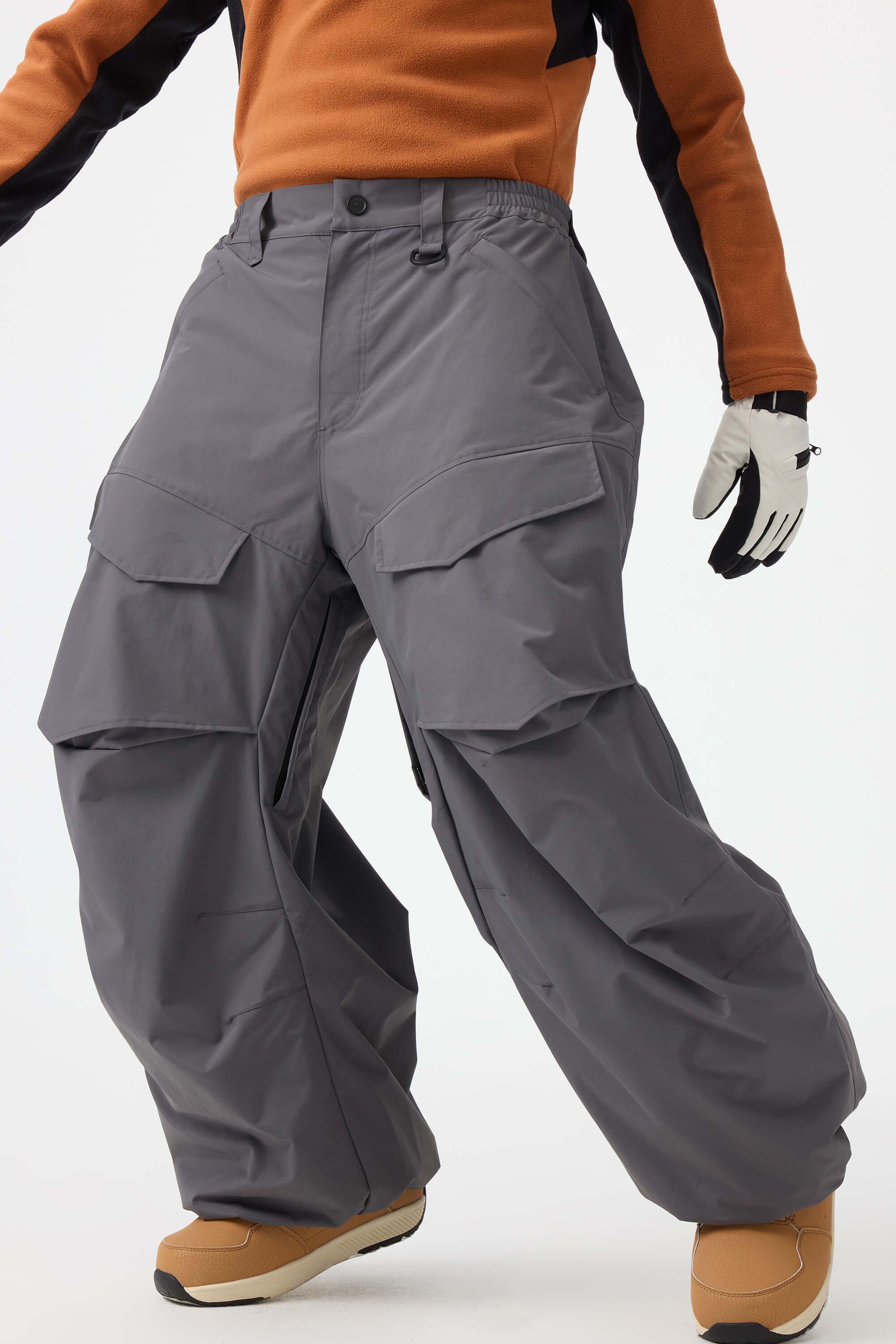 Men's Black Baggy Utility Ski Pants Wear-Resistant Snow Pants