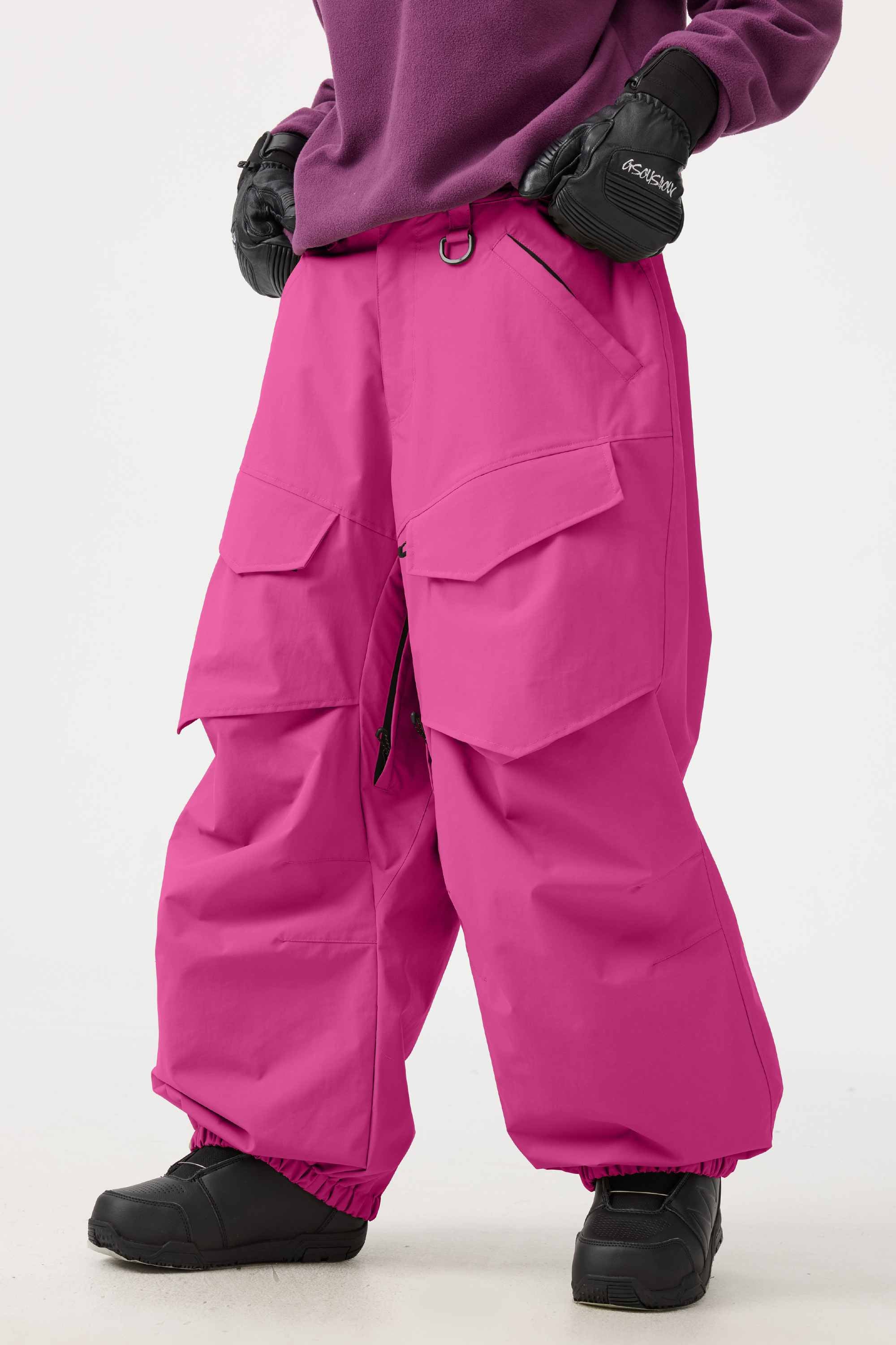 Women's Beige Baggy Utility Ski Pants Wear-Resistant Snow Pants