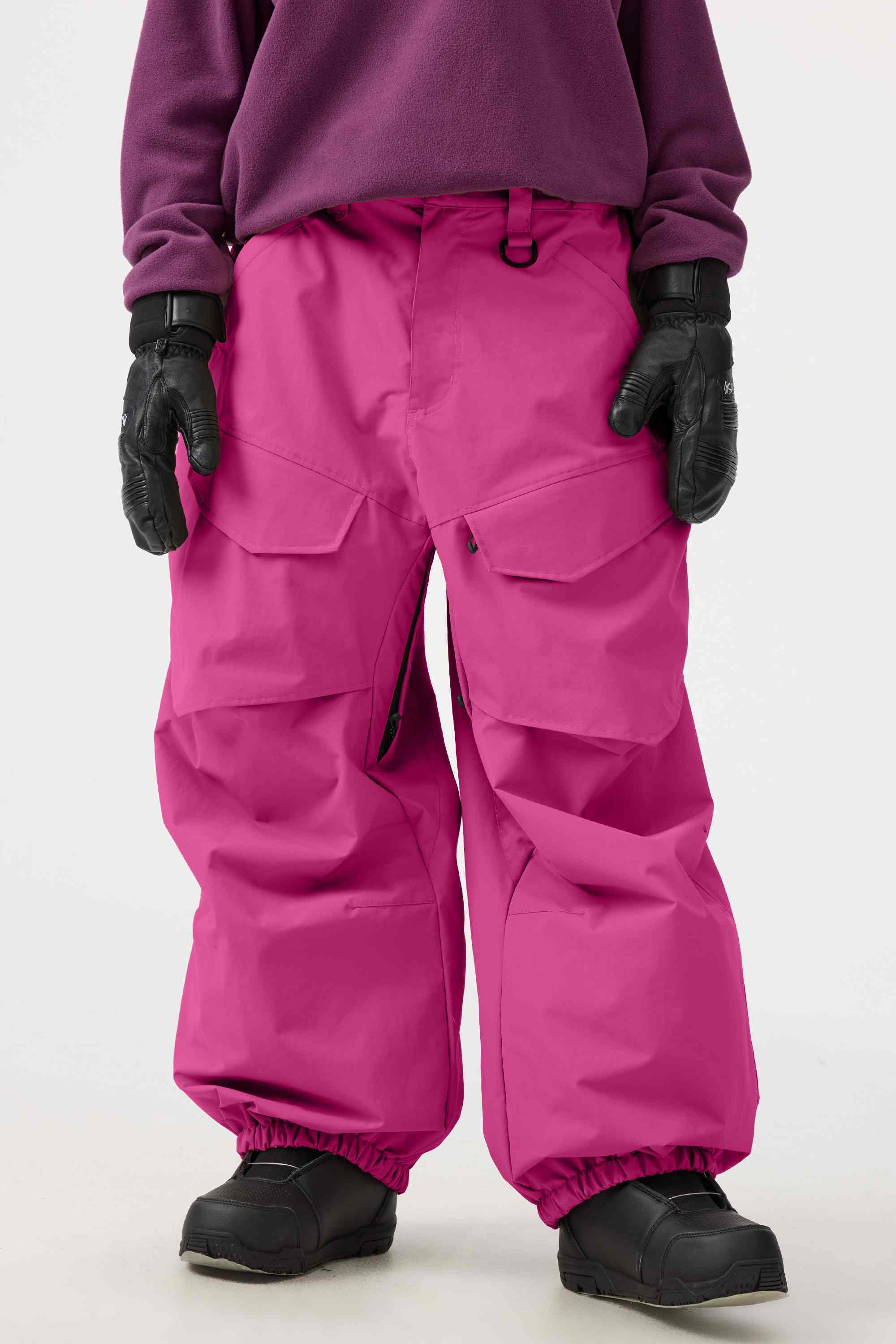 Women's Black Baggy Utility Ski Pants Wear-Resistant Snow Pants