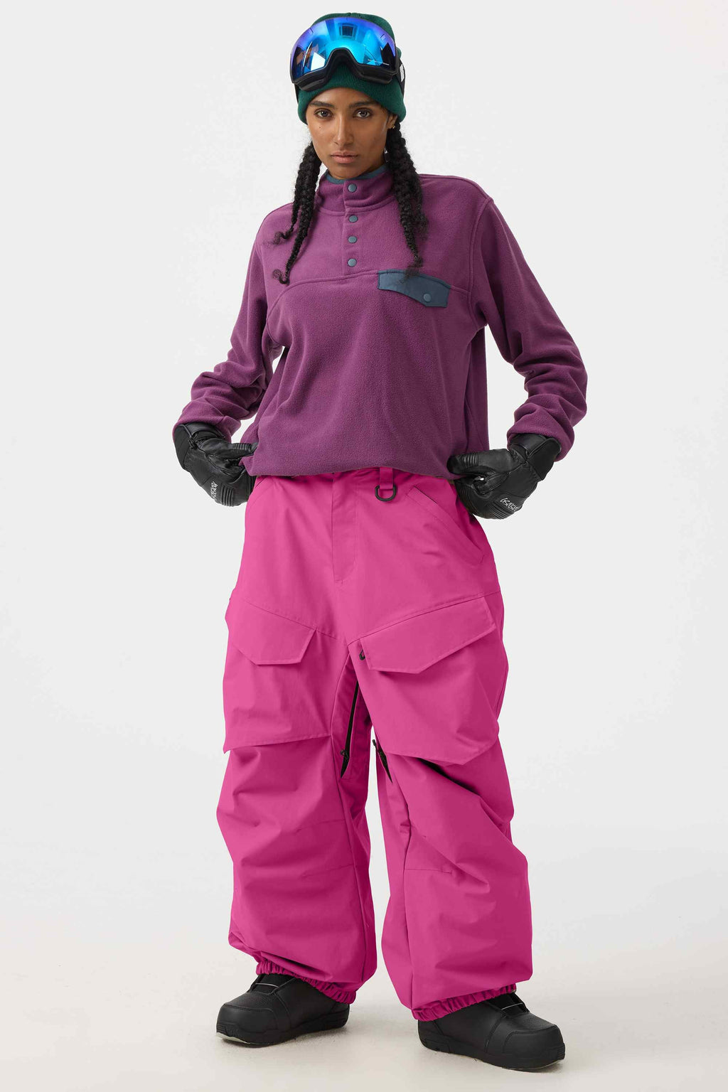 Women's Black Baggy Utility Ski Pants Wear-Resistant Snow Pants
