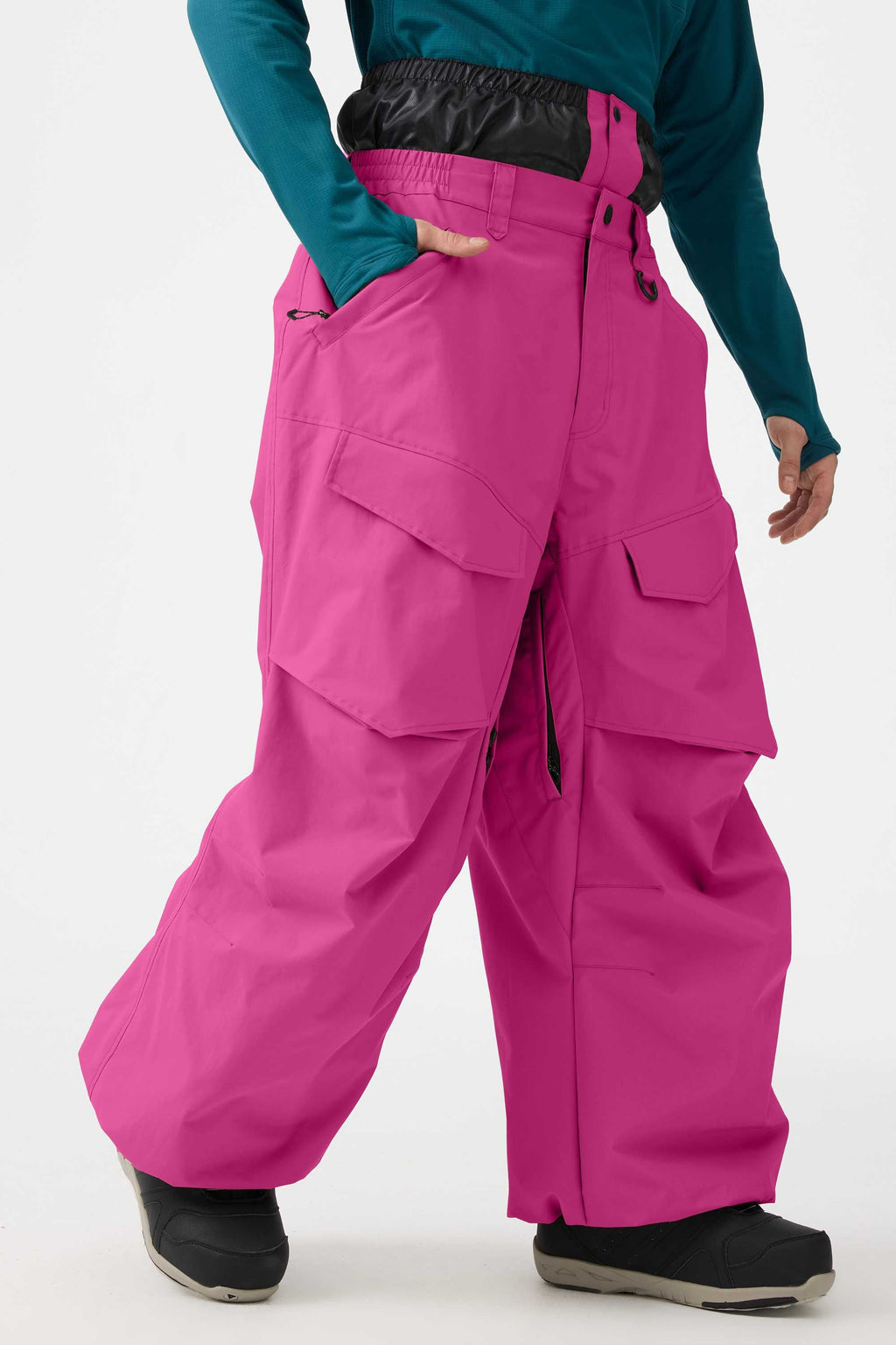 Men's Black Baggy Utility Ski Pants Wear-Resistant Snow Pants