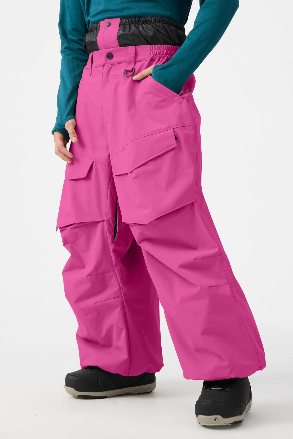 Men's Black Baggy Utility Ski Pants Wear-Resistant Snow Pants