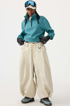 Women's Black Drawstring Baggy Ski Pants Balloon Snow Pants