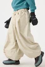 Women's Beige Drawstring Baggy Ski Pants Balloon Snow Pants