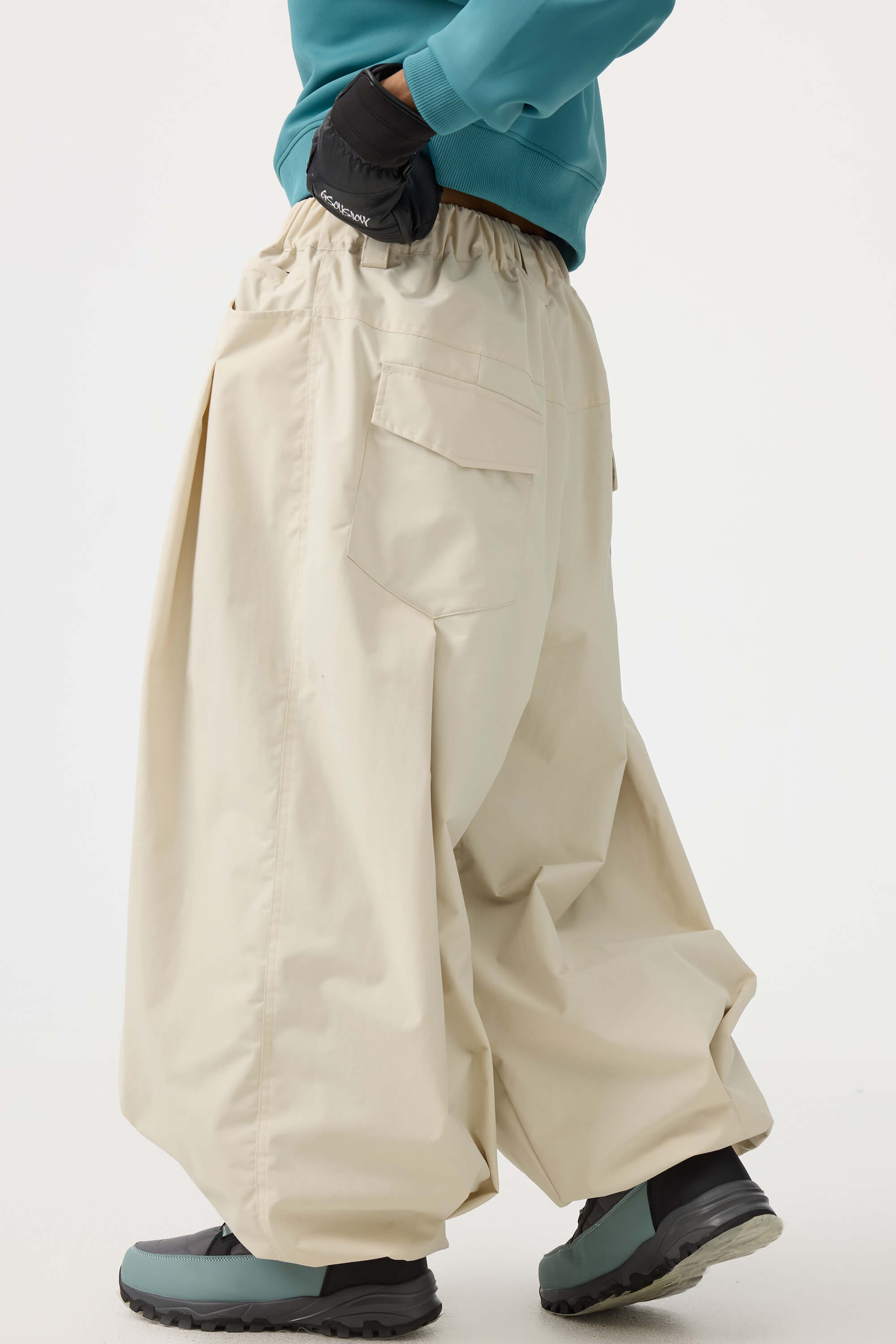 Women's Beige Drawstring Baggy Ski Pants Balloon Snow Pants