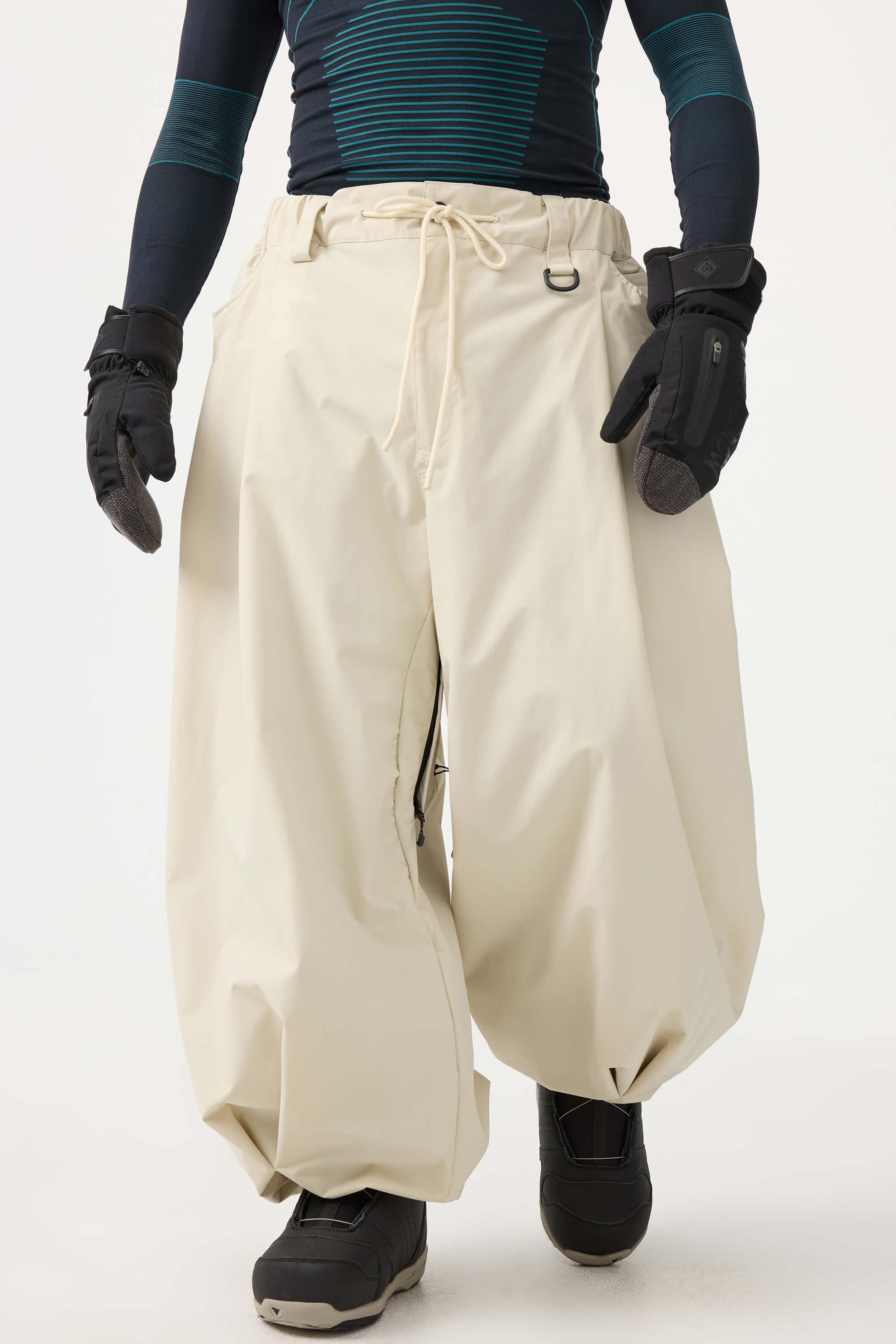 Men's Beige Drawstring Baggy Ski Pants Balloon Snow Pants