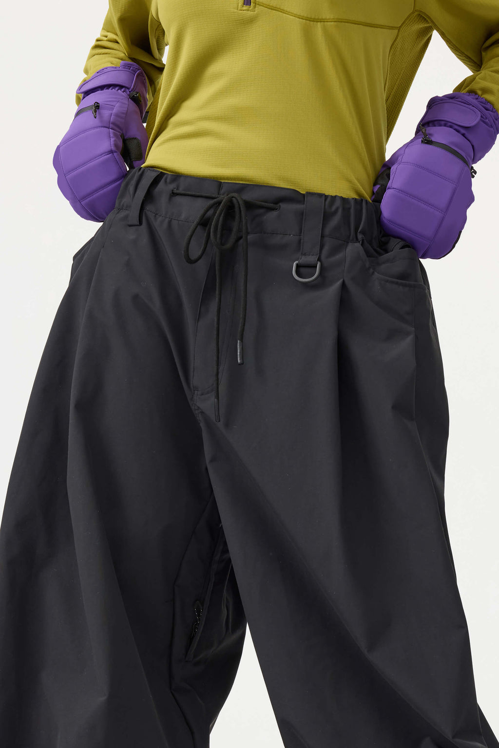 Women's Black Drawstring Baggy Ski Pants Balloon Snow Pants