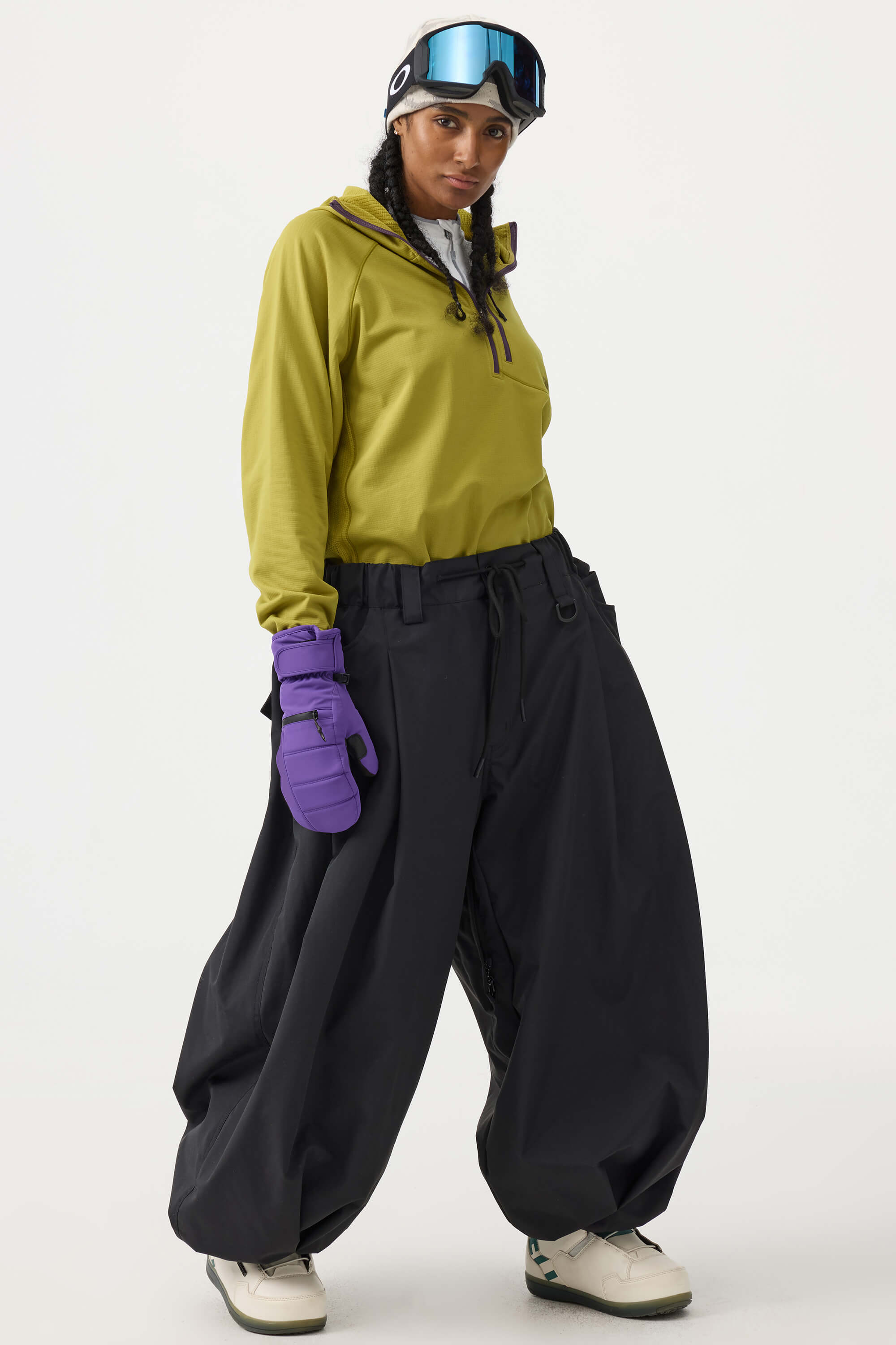 Women's Beige Drawstring Baggy Ski Pants Balloon Snow Pants