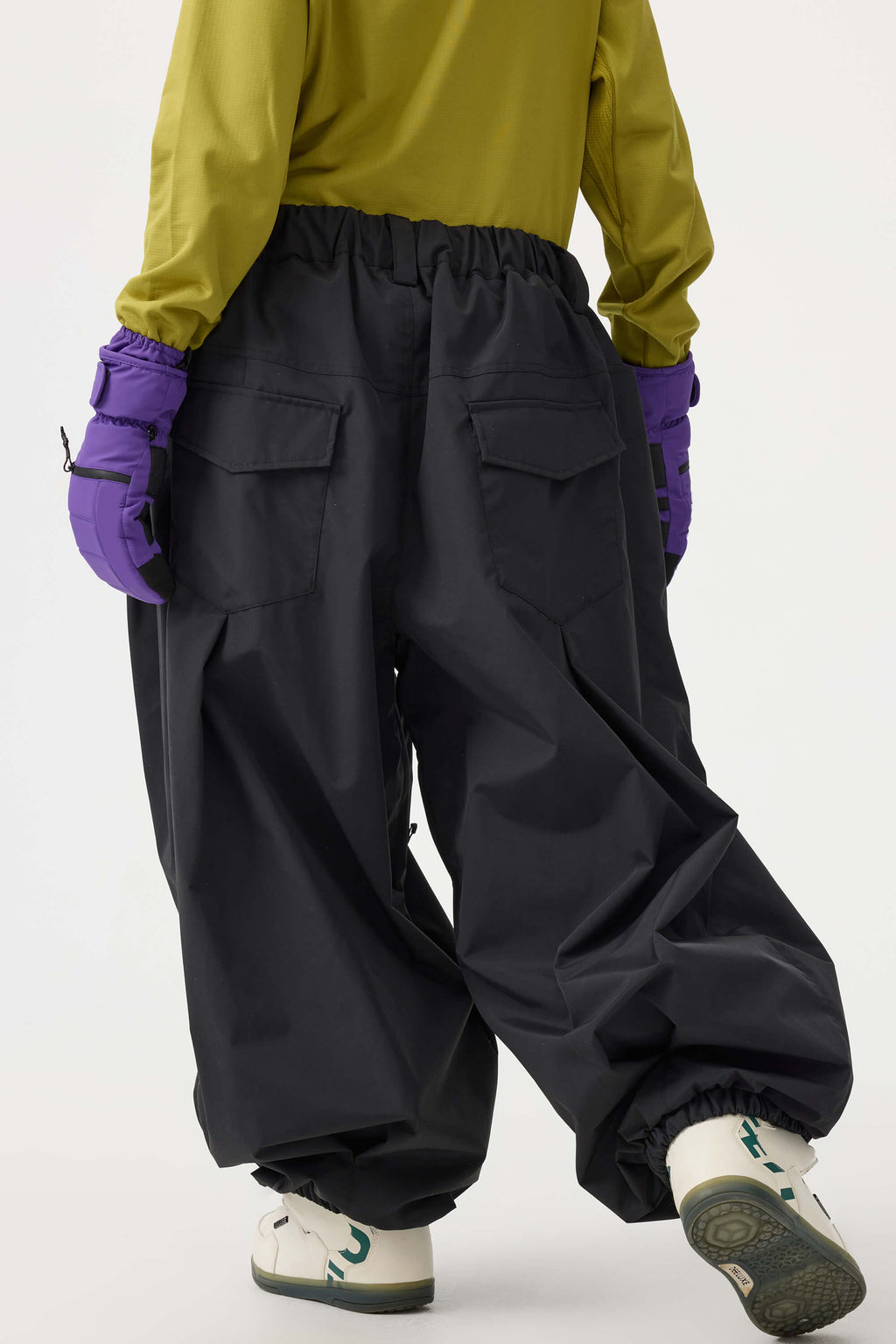 Women's Beige Drawstring Baggy Ski Pants Balloon Snow Pants