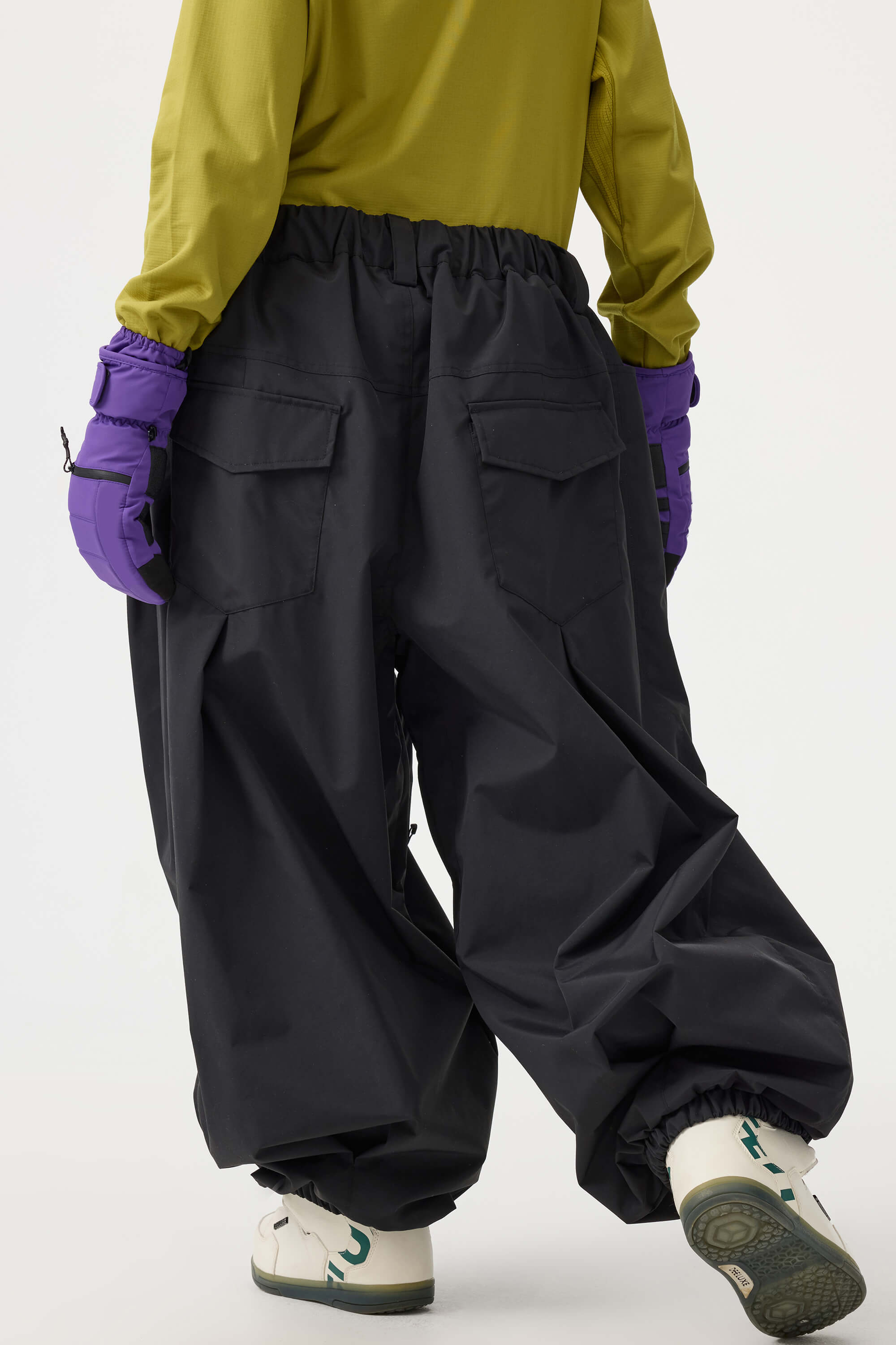 Women's Beige Drawstring Baggy Ski Pants Balloon Snow Pants
