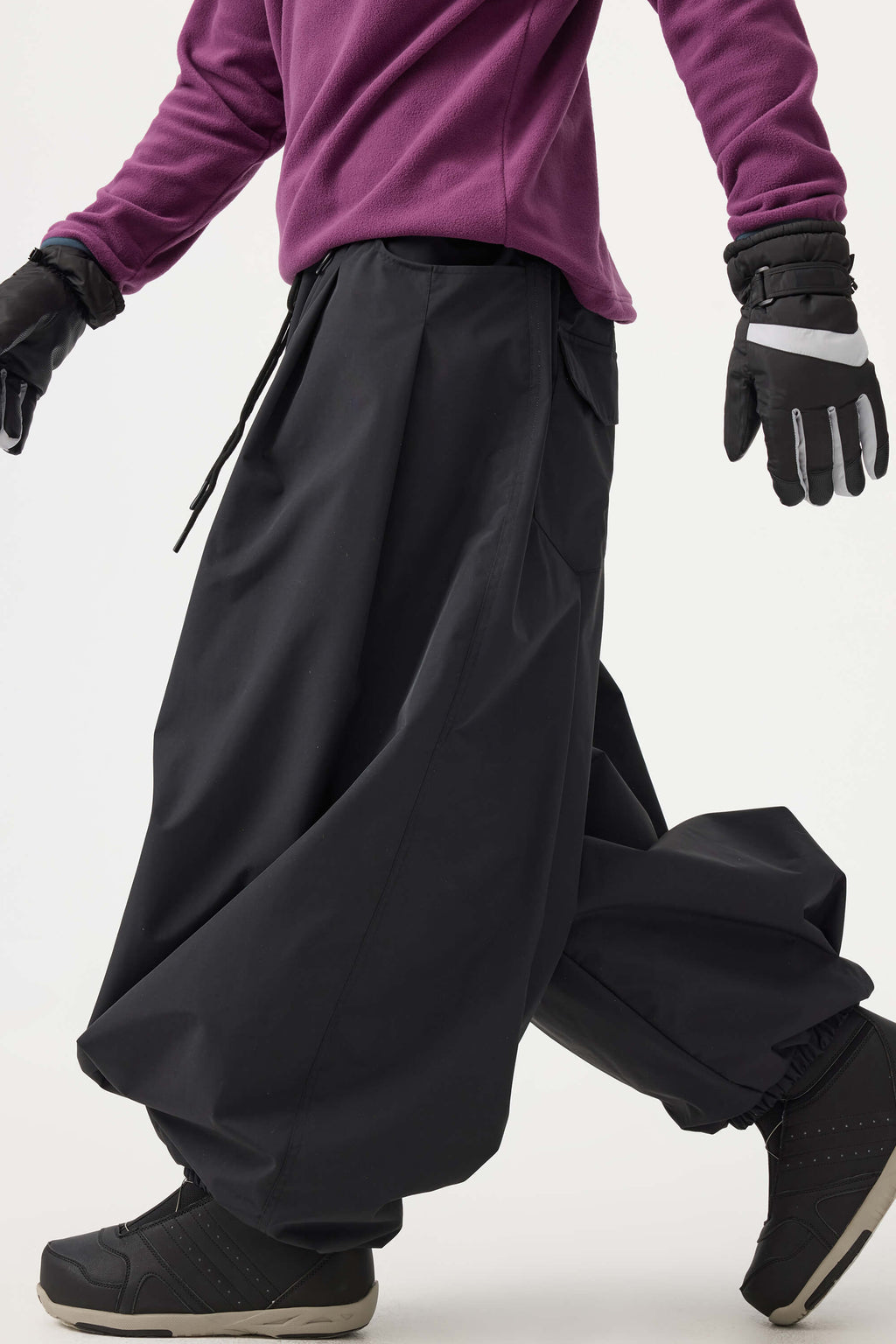 Men's Beige Drawstring Baggy Ski Pants Balloon Snow Pants