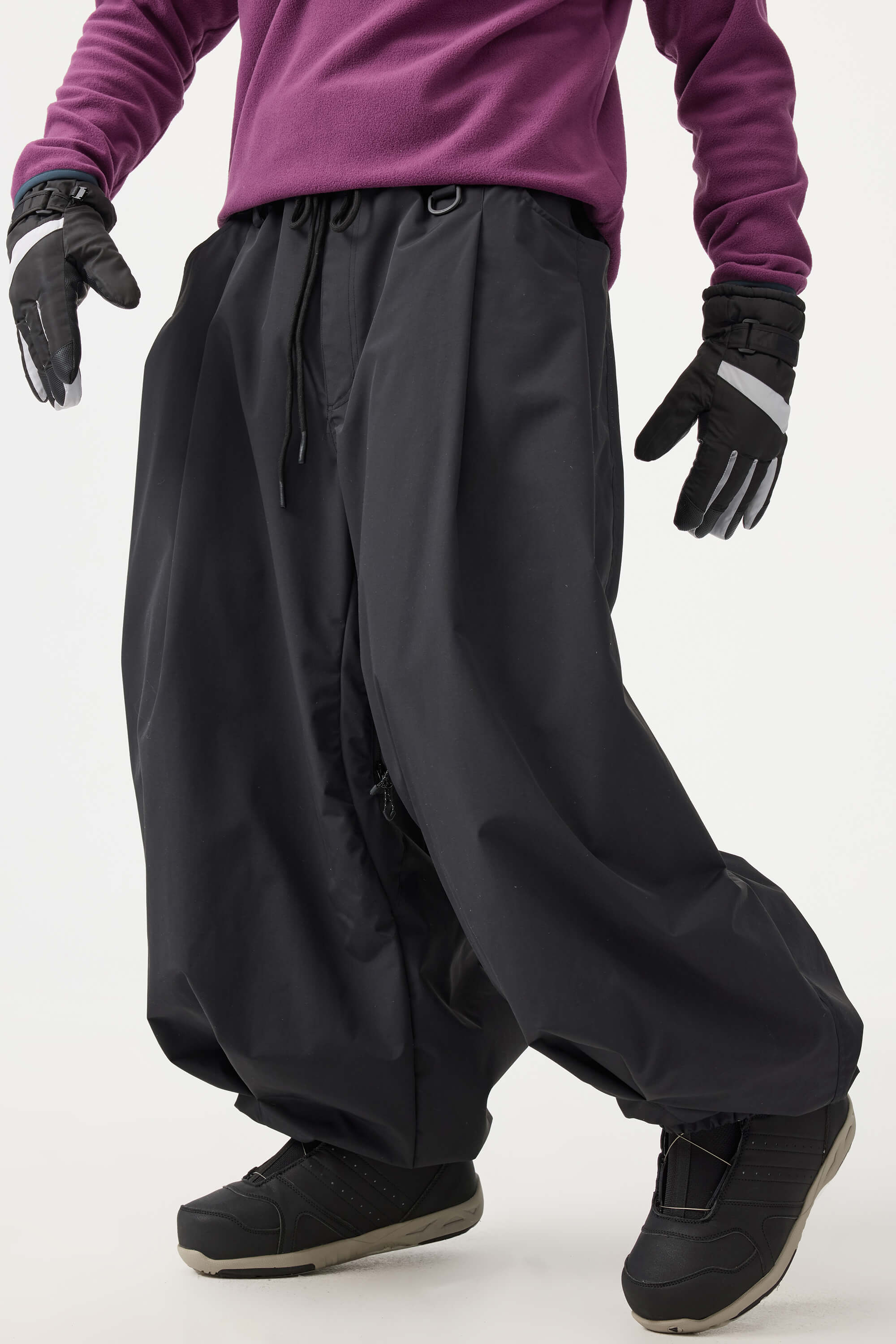 Men's Black Drawstring Baggy Ski Pants Balloon Snow Pants