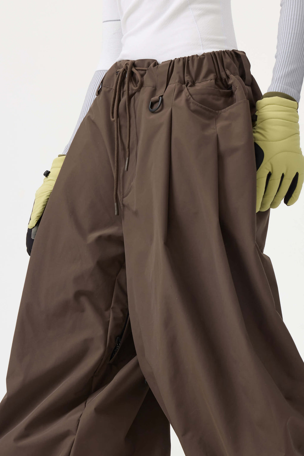 Women's Beige Drawstring Baggy Ski Pants Balloon Snow Pants