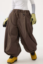 Women's Beige Drawstring Baggy Ski Pants Balloon Snow Pants