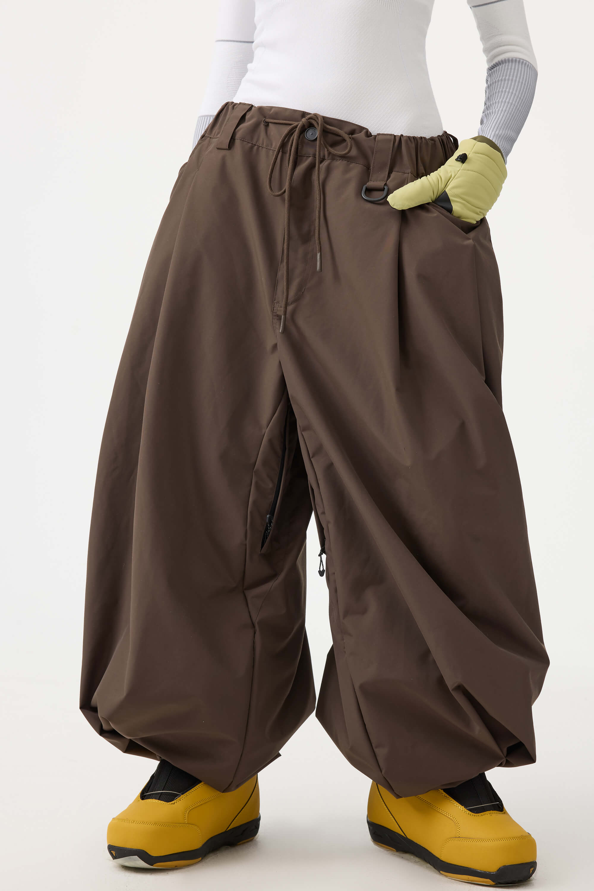 Women's Beige Drawstring Baggy Ski Pants Balloon Snow Pants