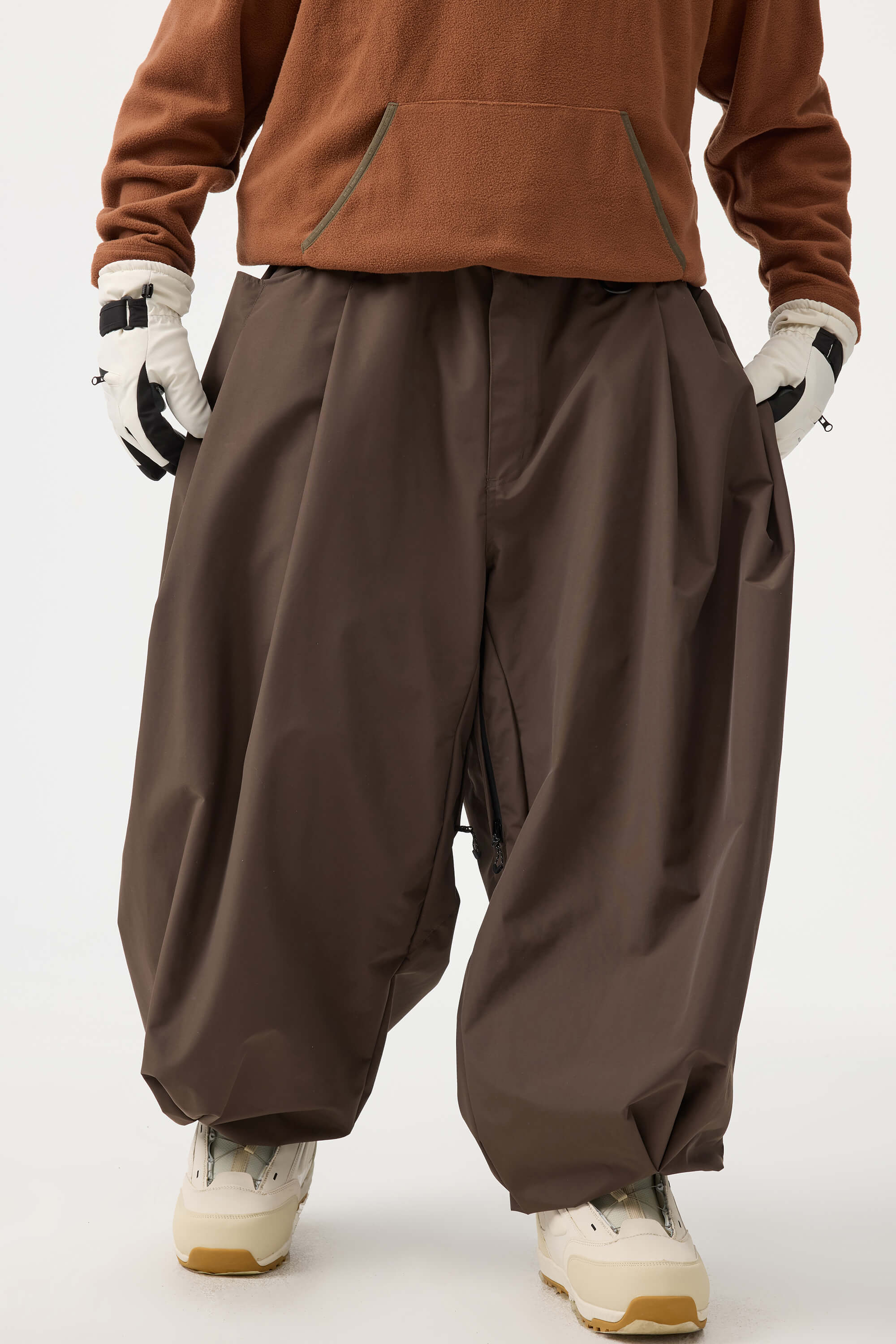 Men's Coffee Drawstring Baggy Ski Pants Balloon Snow Pants