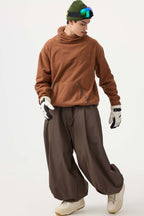 Men's Coffee Drawstring Baggy Ski Pants Balloon Snow Pants