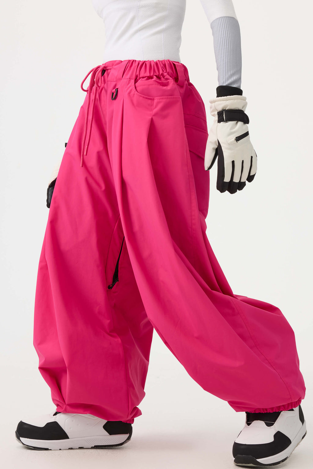 Women's Beige Drawstring Baggy Ski Pants Balloon Snow Pants