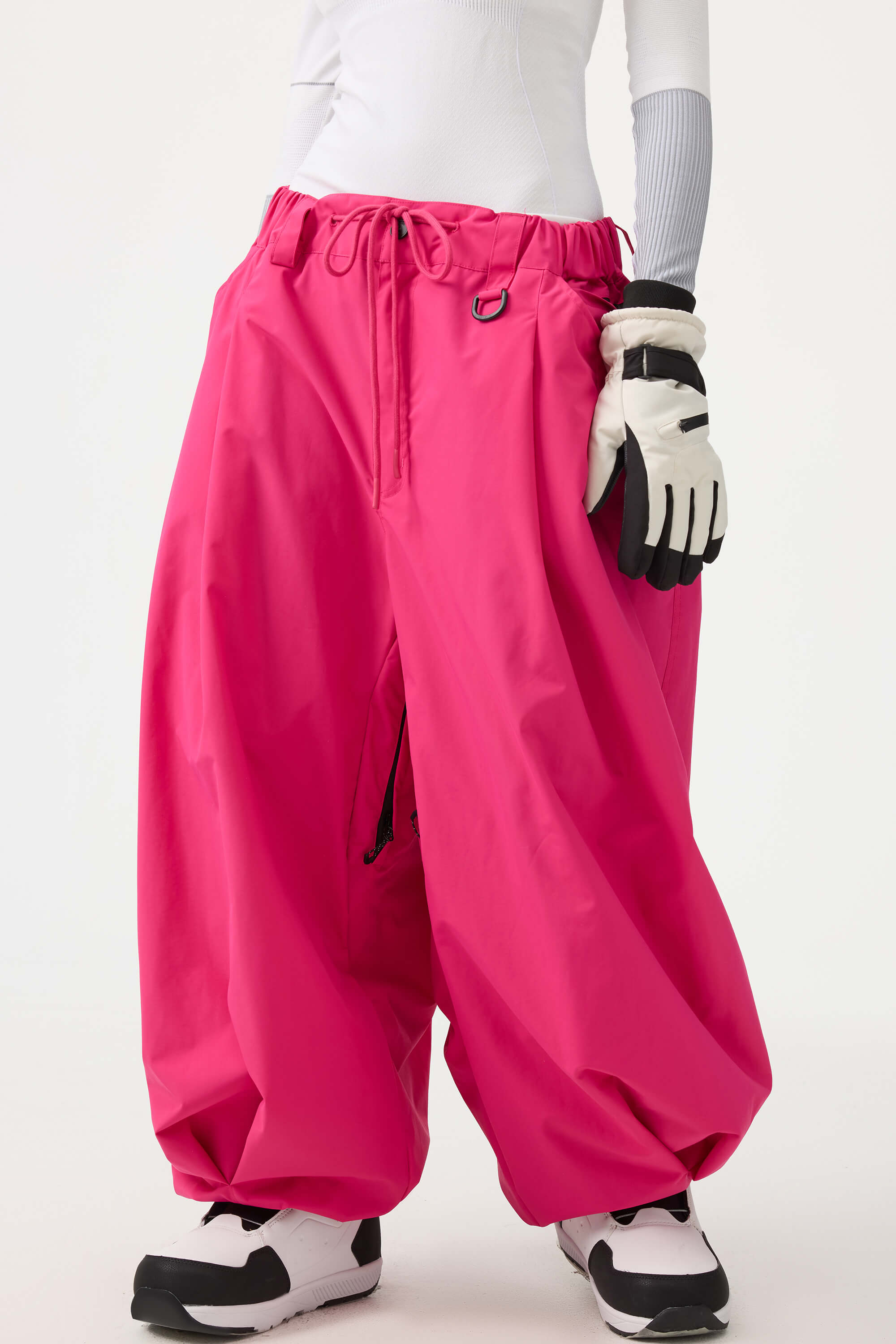 Women's Beige Drawstring Baggy Ski Pants Balloon Snow Pants