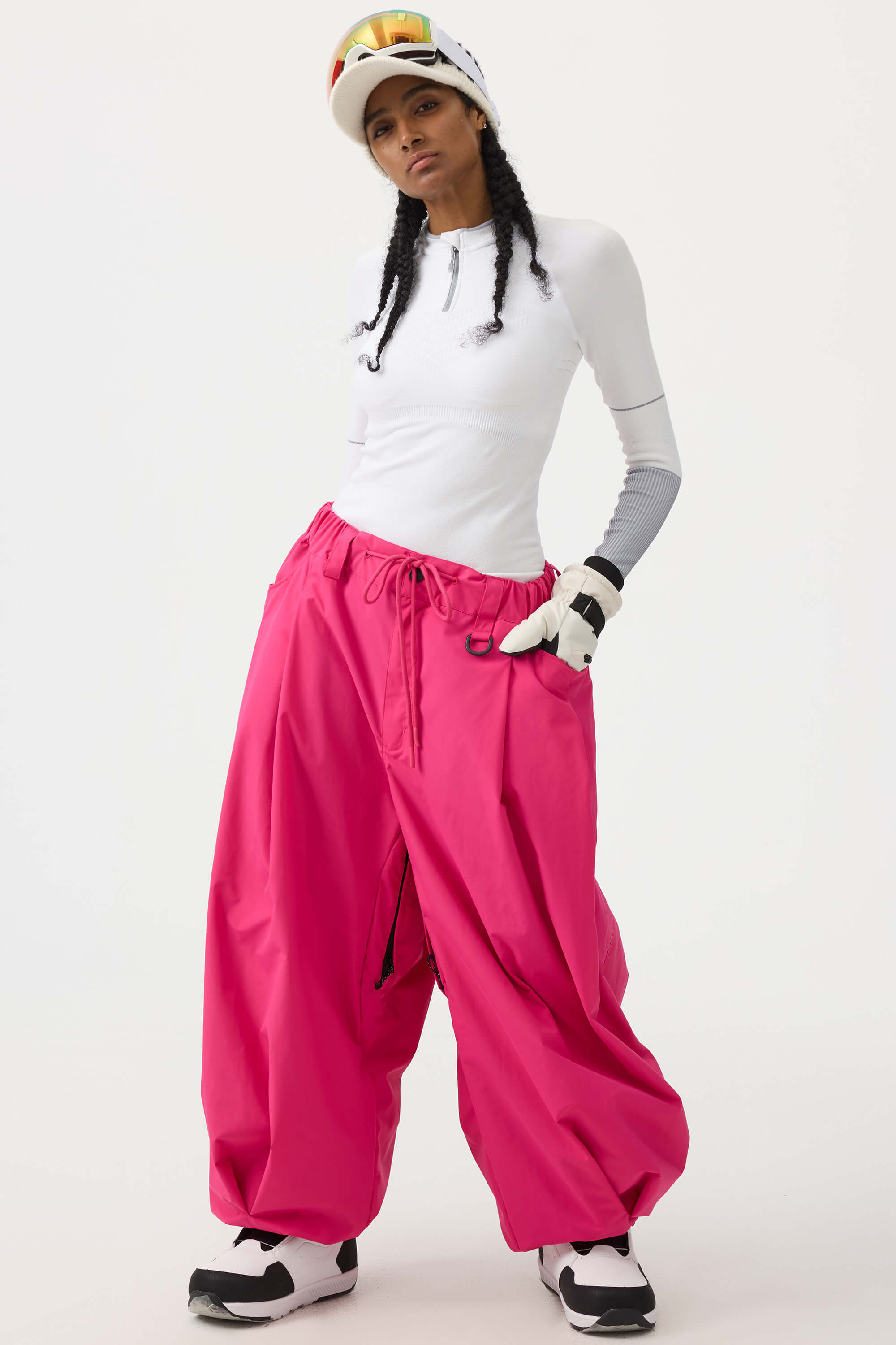 Women's Coffee Drawstring Baggy Ski Pants Balloon Snow Pants