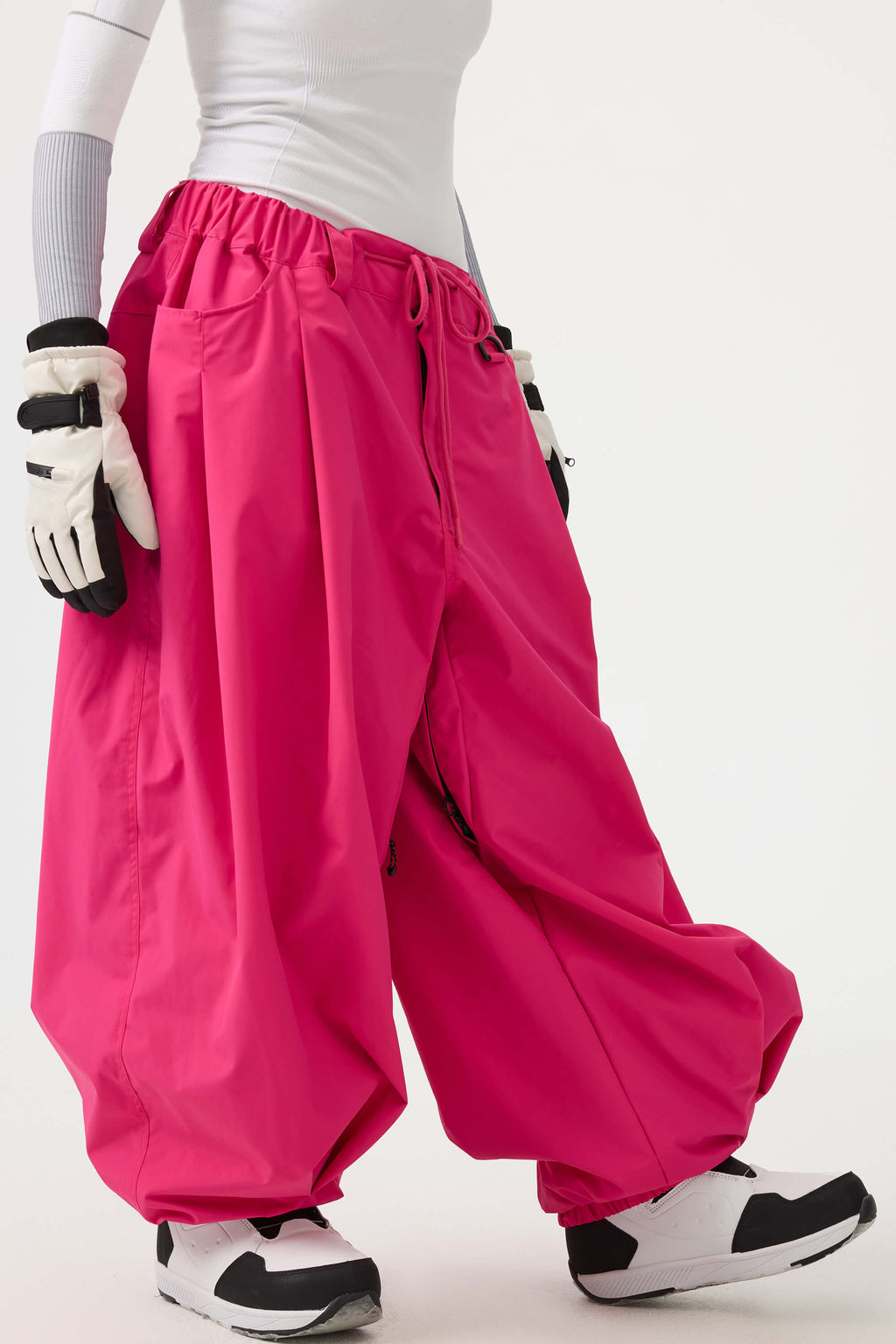 Women's Black Drawstring Baggy Ski Pants Balloon Snow Pants
