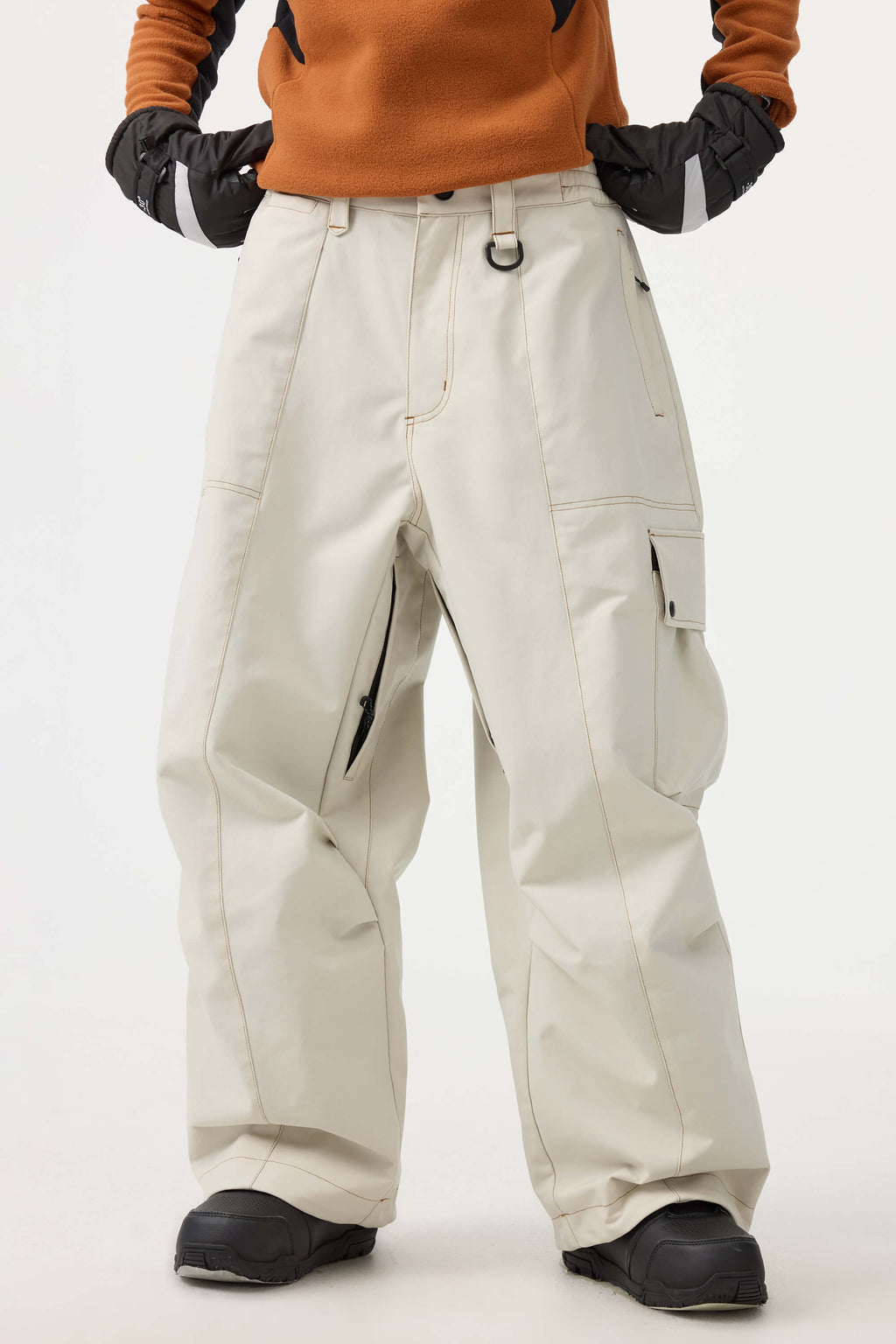 Women's Black Baggy Oxford Ski Pants Wear-Resistant Snow Pants