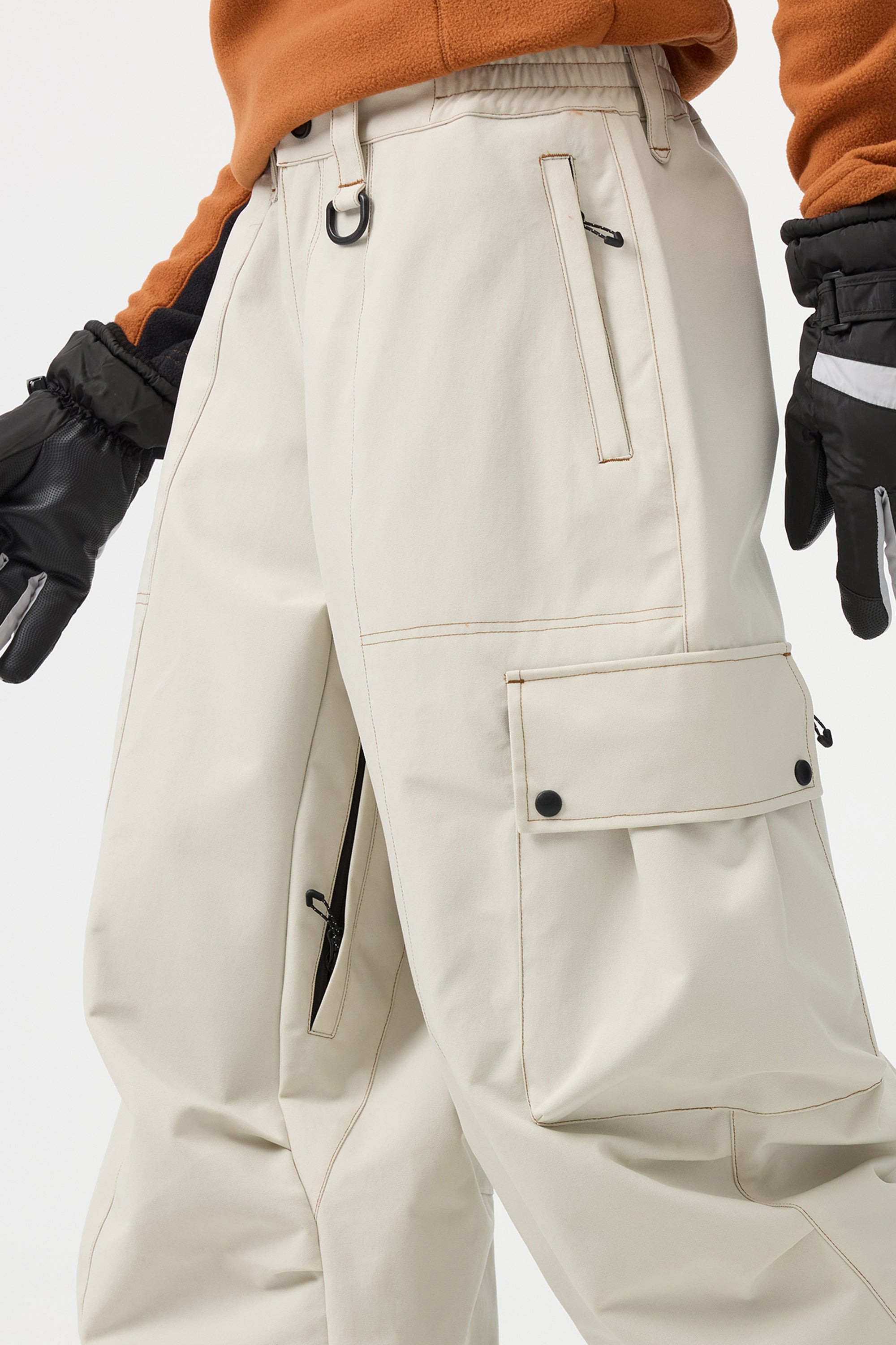 Women's Dark Brown Baggy Oxford Ski Pants Wear-Resistant Snow Pants