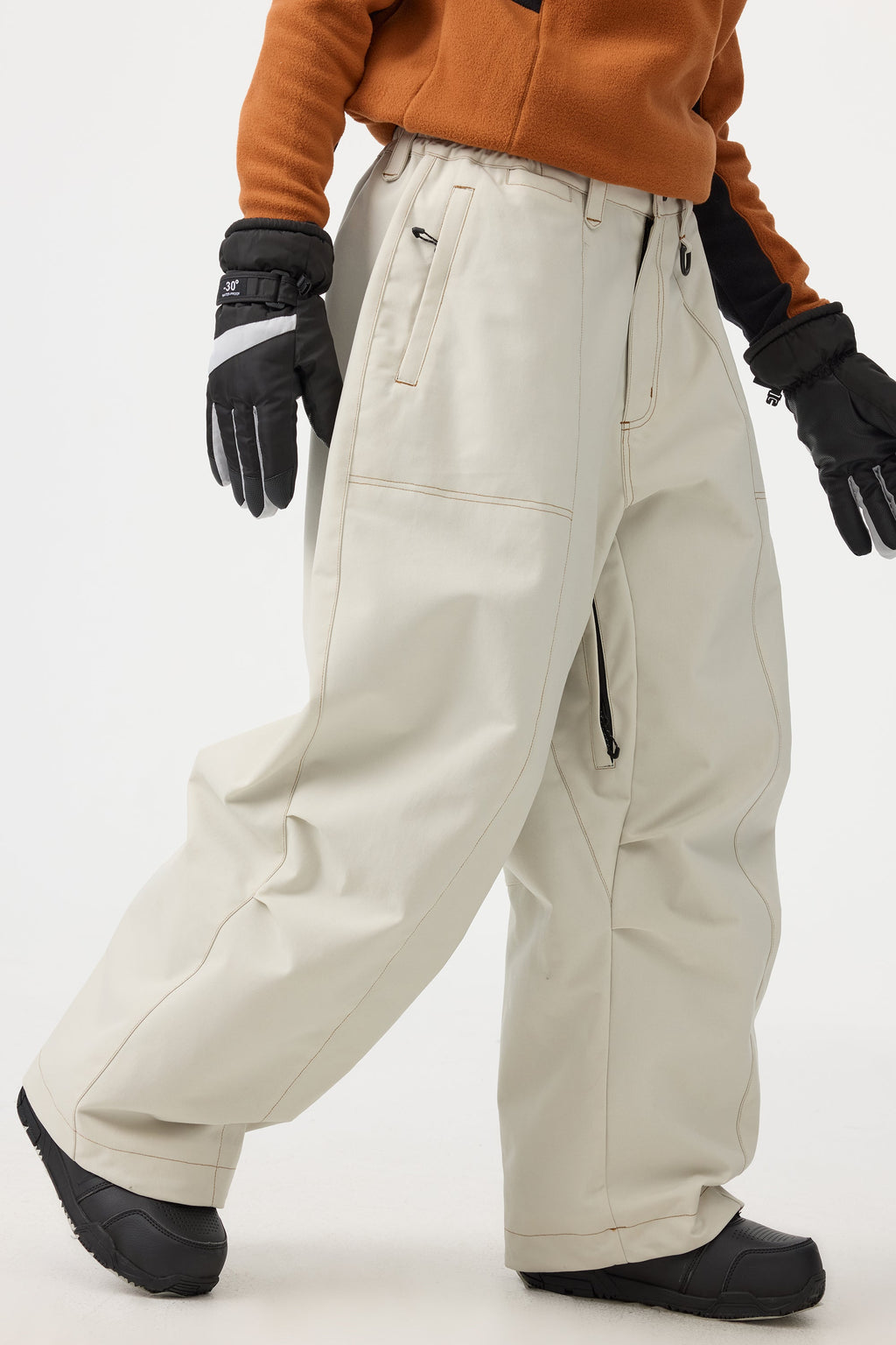 Women's Dark Brown Baggy Oxford Ski Pants Wear-Resistant Snow Pants