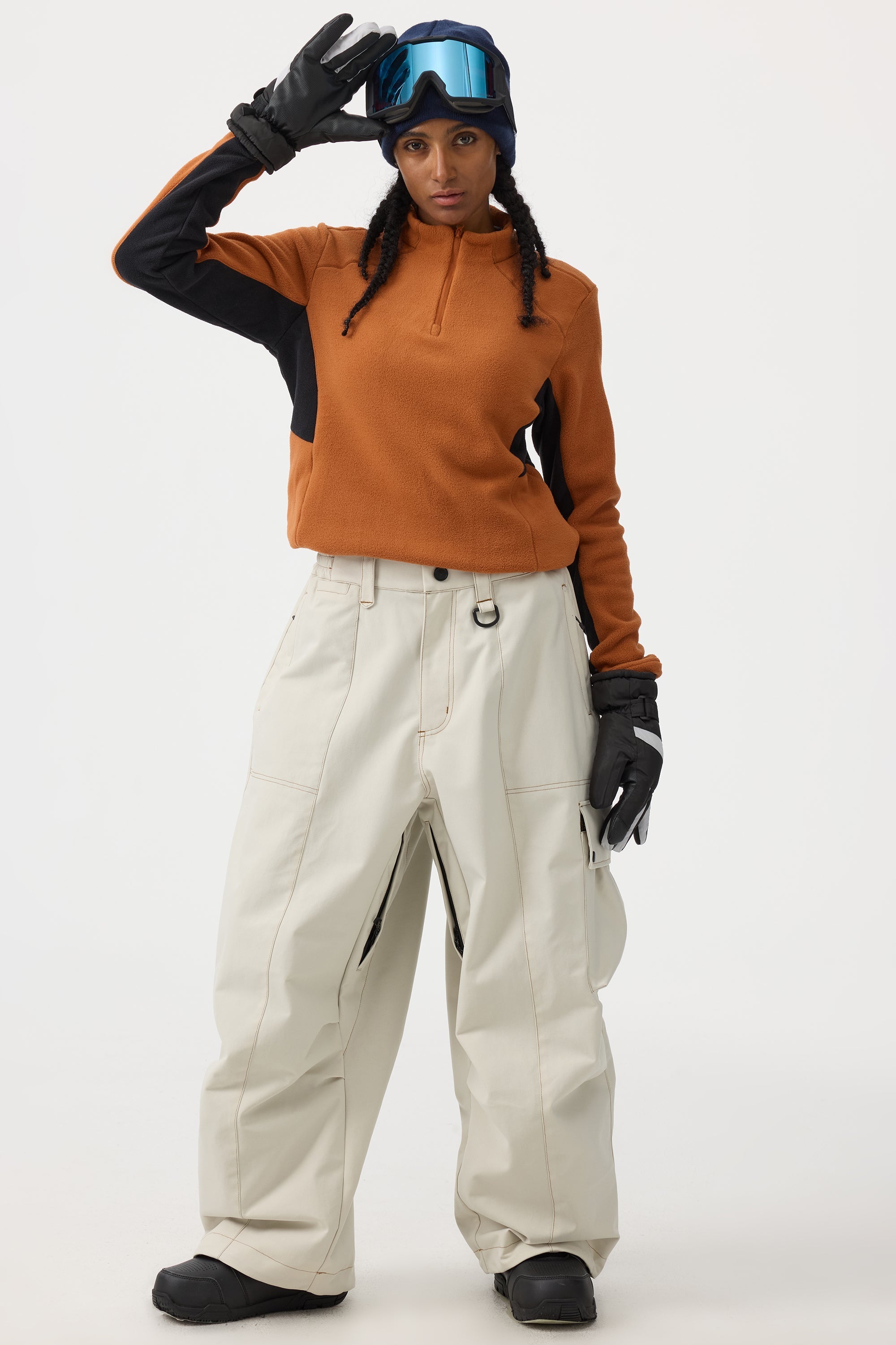 Women's Black Baggy Oxford Ski Pants Wear-Resistant Snow Pants