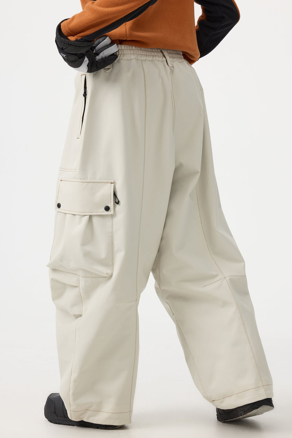 Women's Dark Brown Baggy Oxford Ski Pants Wear-Resistant Snow Pants