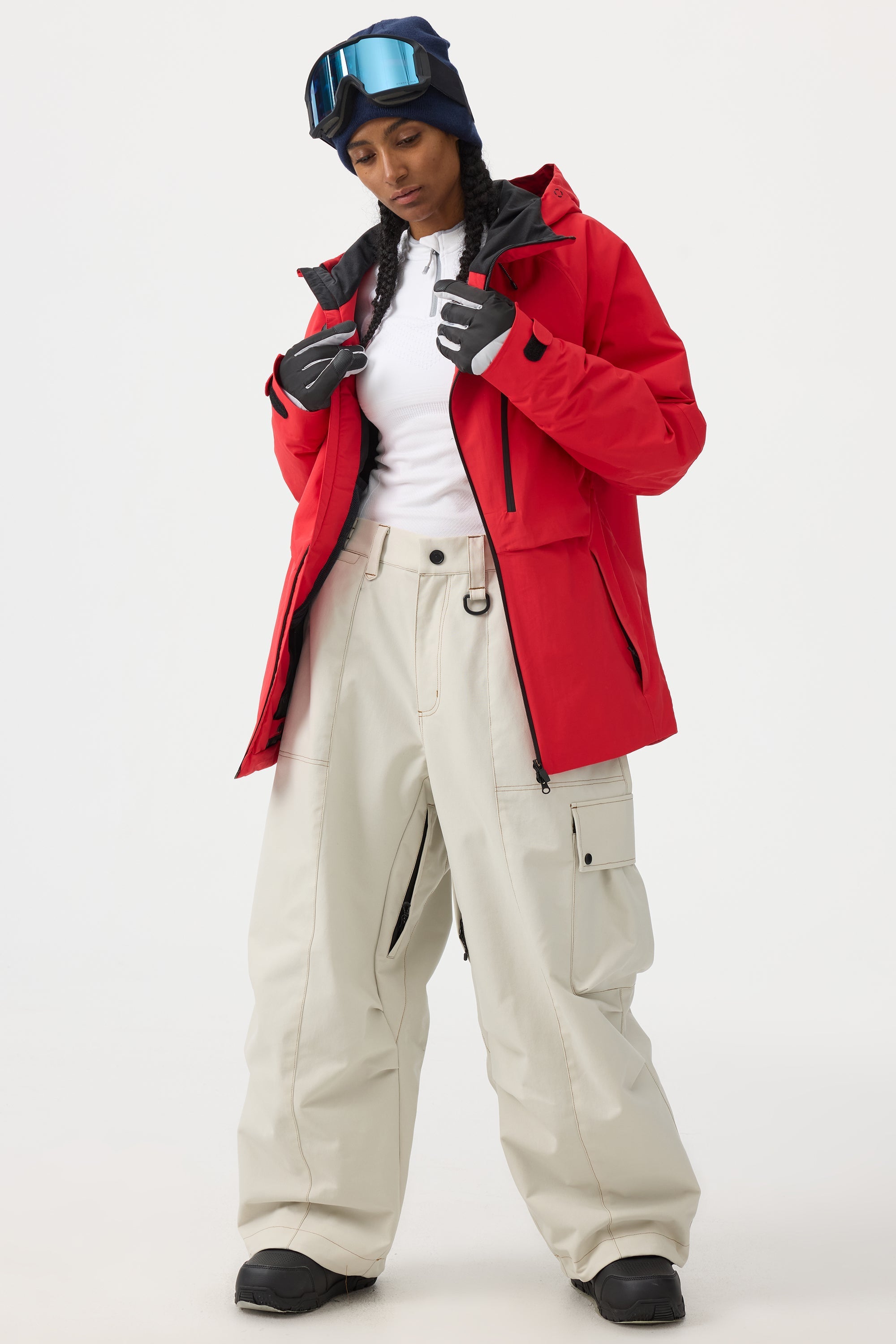 Women's Dark Brown Baggy Oxford Ski Pants Wear-Resistant Snow Pants