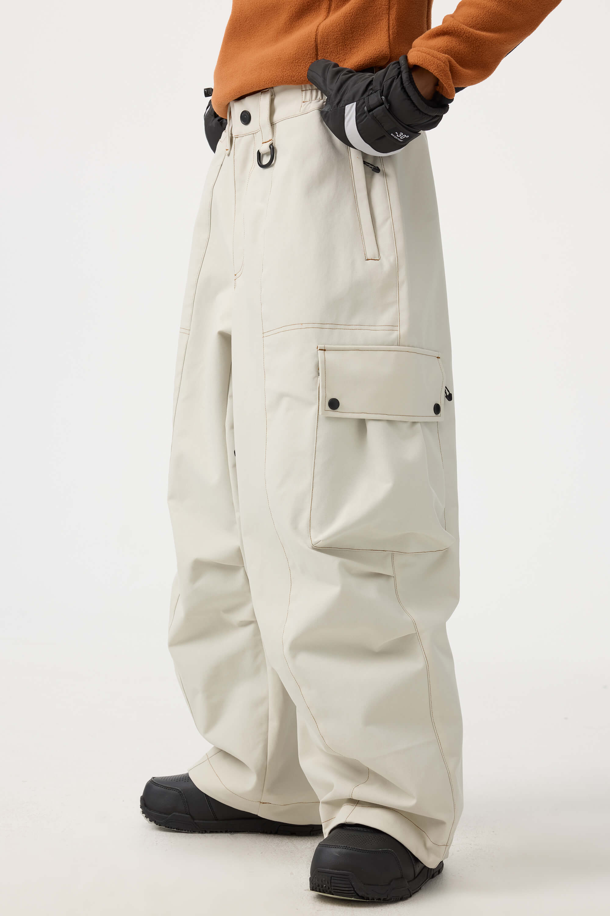 Women's Dark Brown Baggy Oxford Ski Pants Wear-Resistant Snow Pants