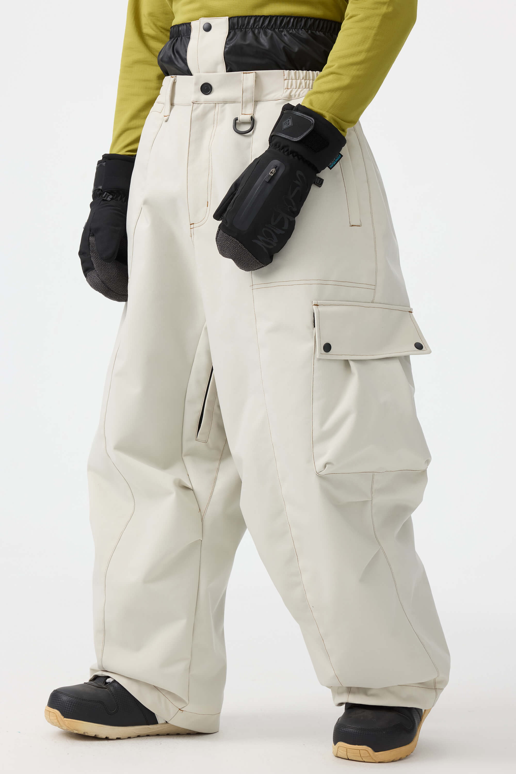 Men's Dark Brown Baggy Oxford Ski Pants Wear-Resistant Snow Pants