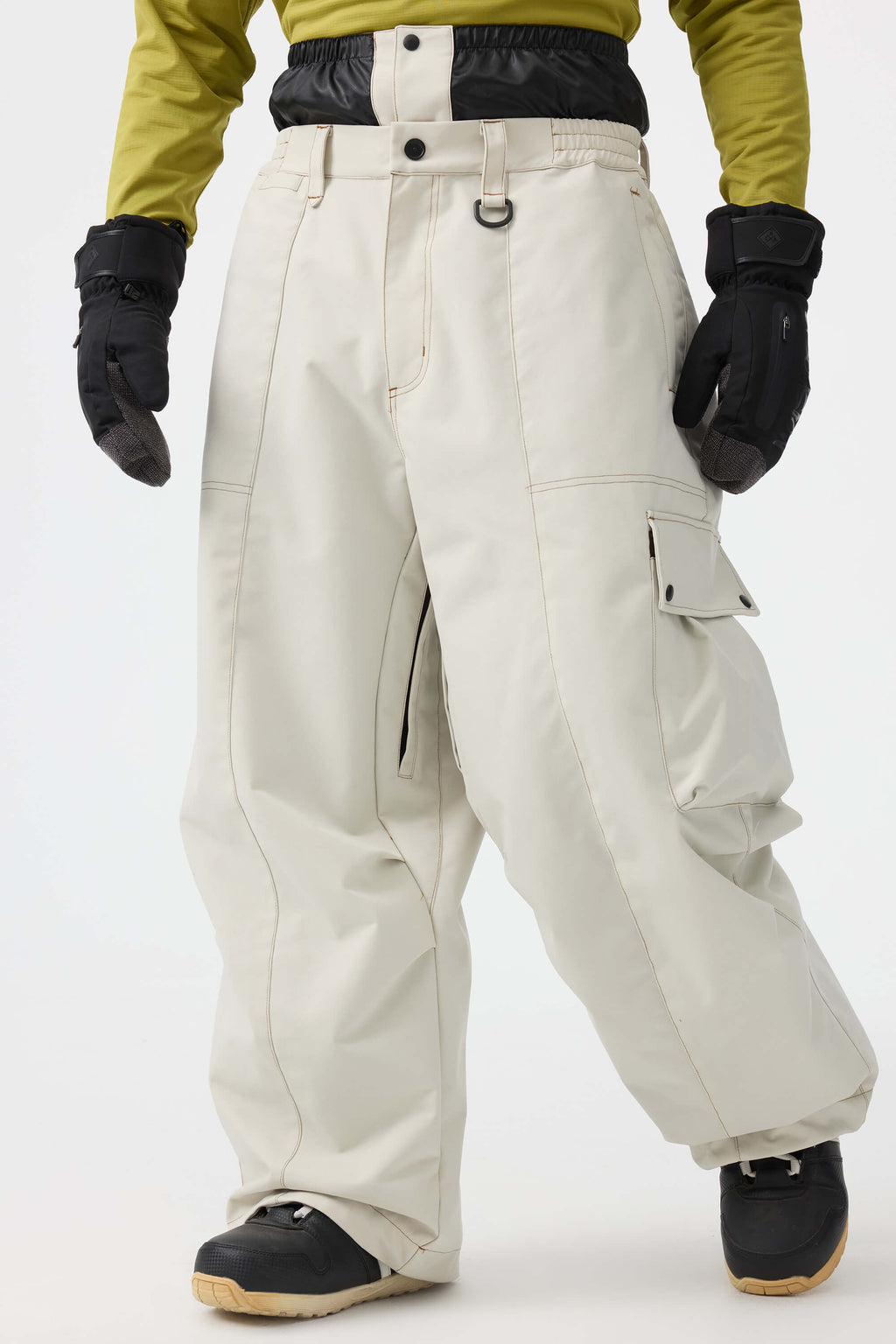 Men's Black Baggy Oxford Ski Pants Wear-Resistant Snow Pants