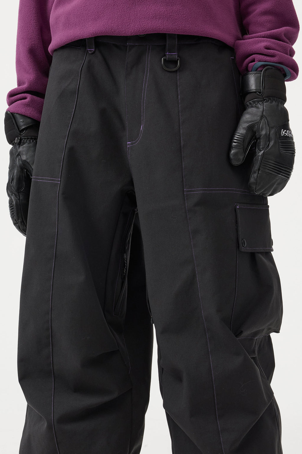 Women's Black Baggy Oxford Ski Pants Wear-Resistant Snow Pants