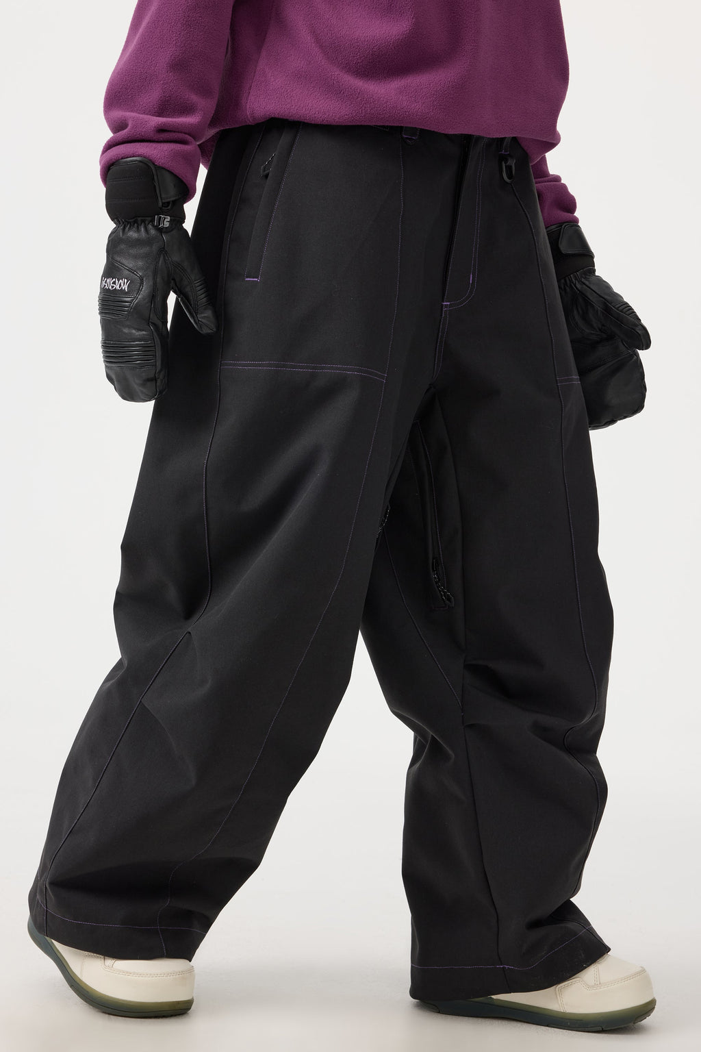 Women's Black Baggy Oxford Ski Pants Wear-Resistant Snow Pants