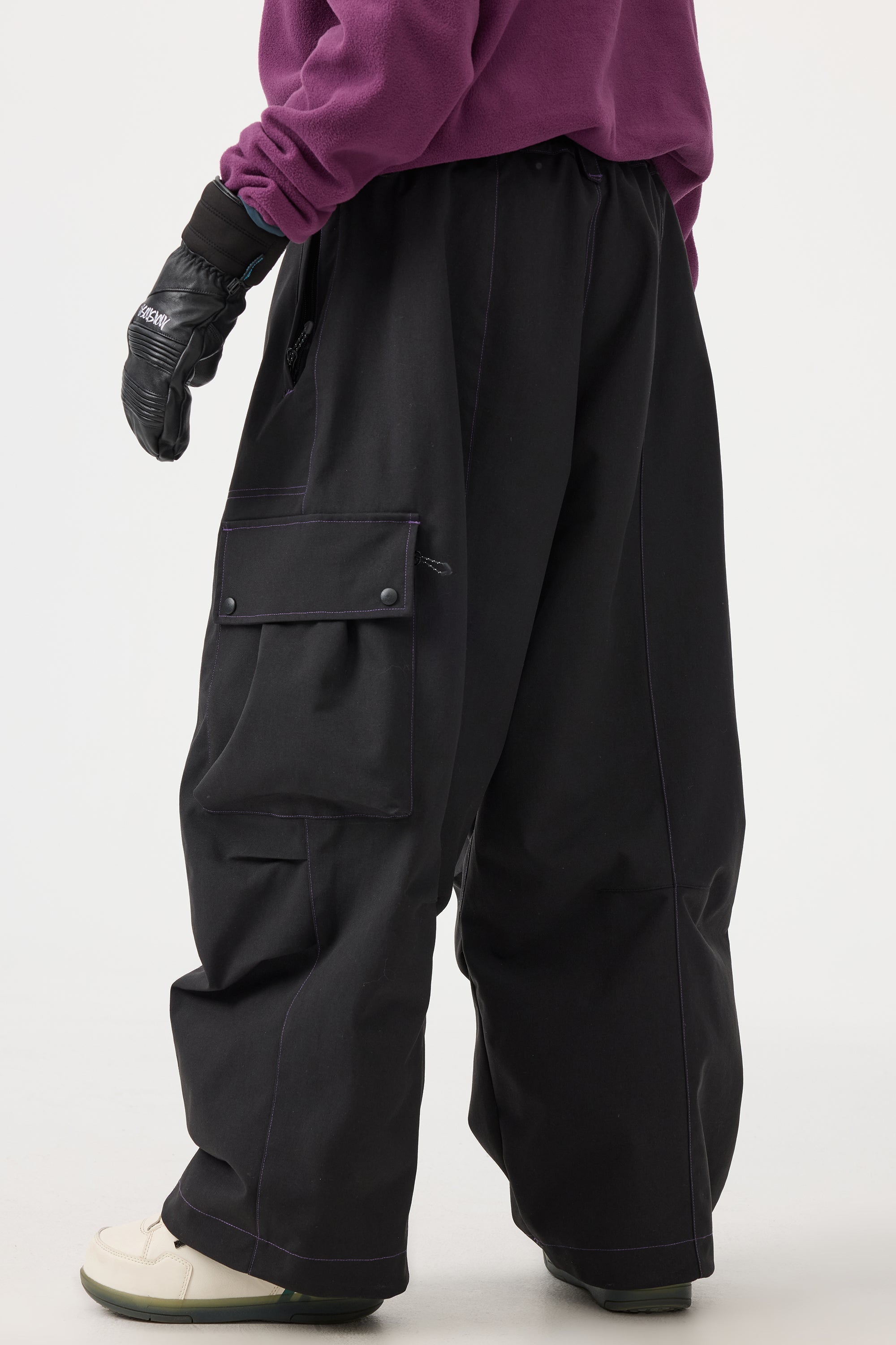 Women's Dark Brown Baggy Oxford Ski Pants Wear-Resistant Snow Pants